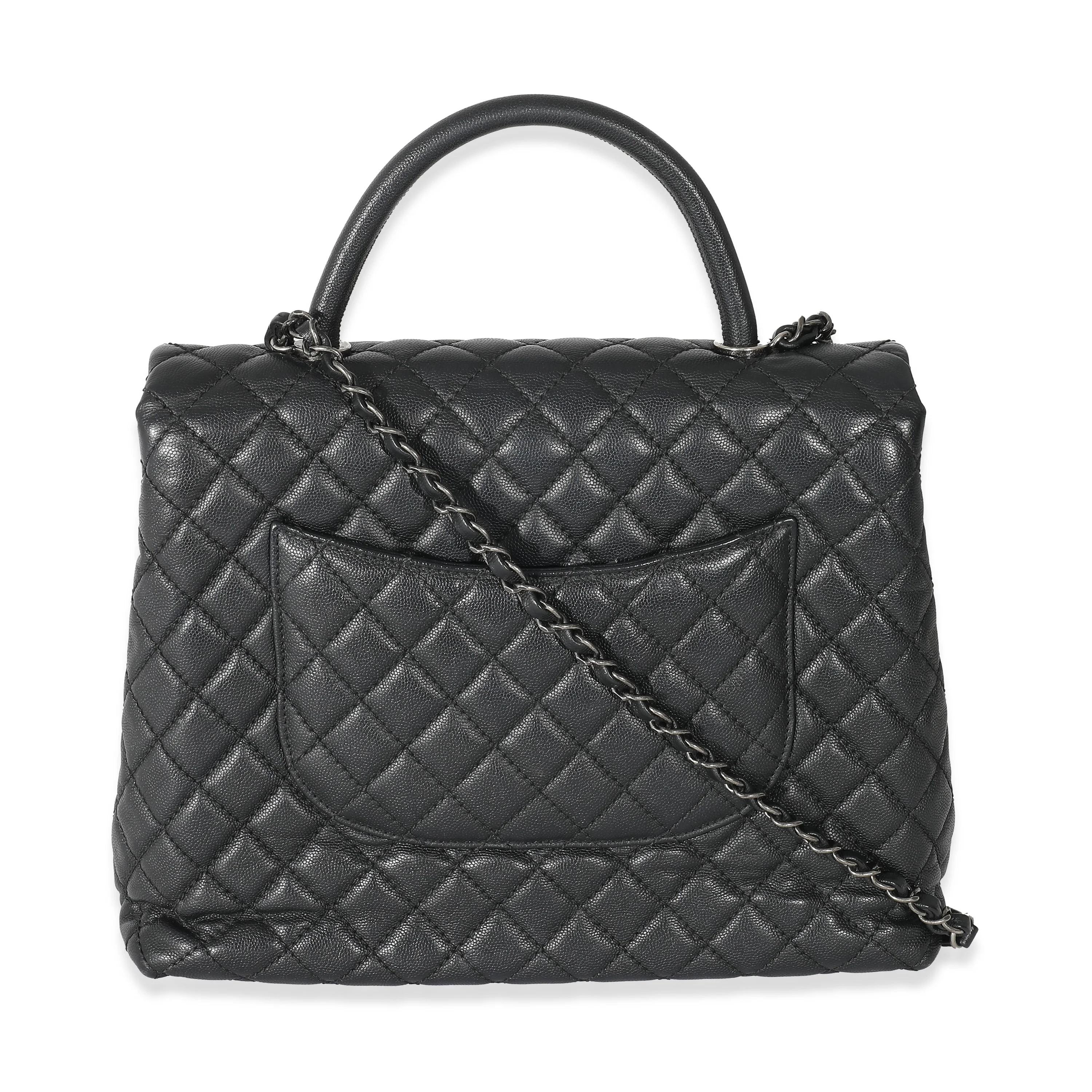 Chanel Black Quilted Caviar Large Coco Top Handle Flap Bag - Image 2