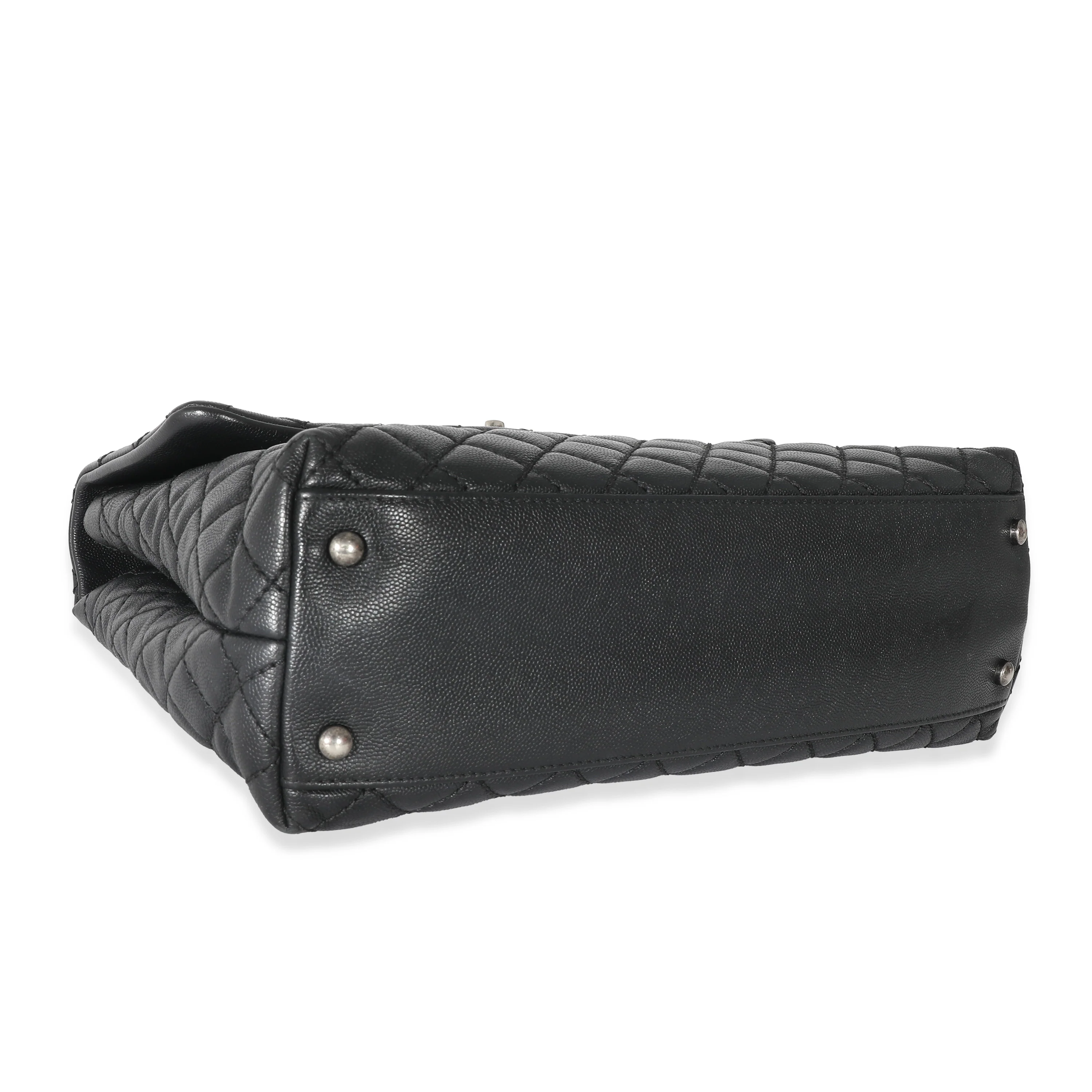 Chanel Black Quilted Caviar Large Coco Top Handle Flap Bag - Image 3