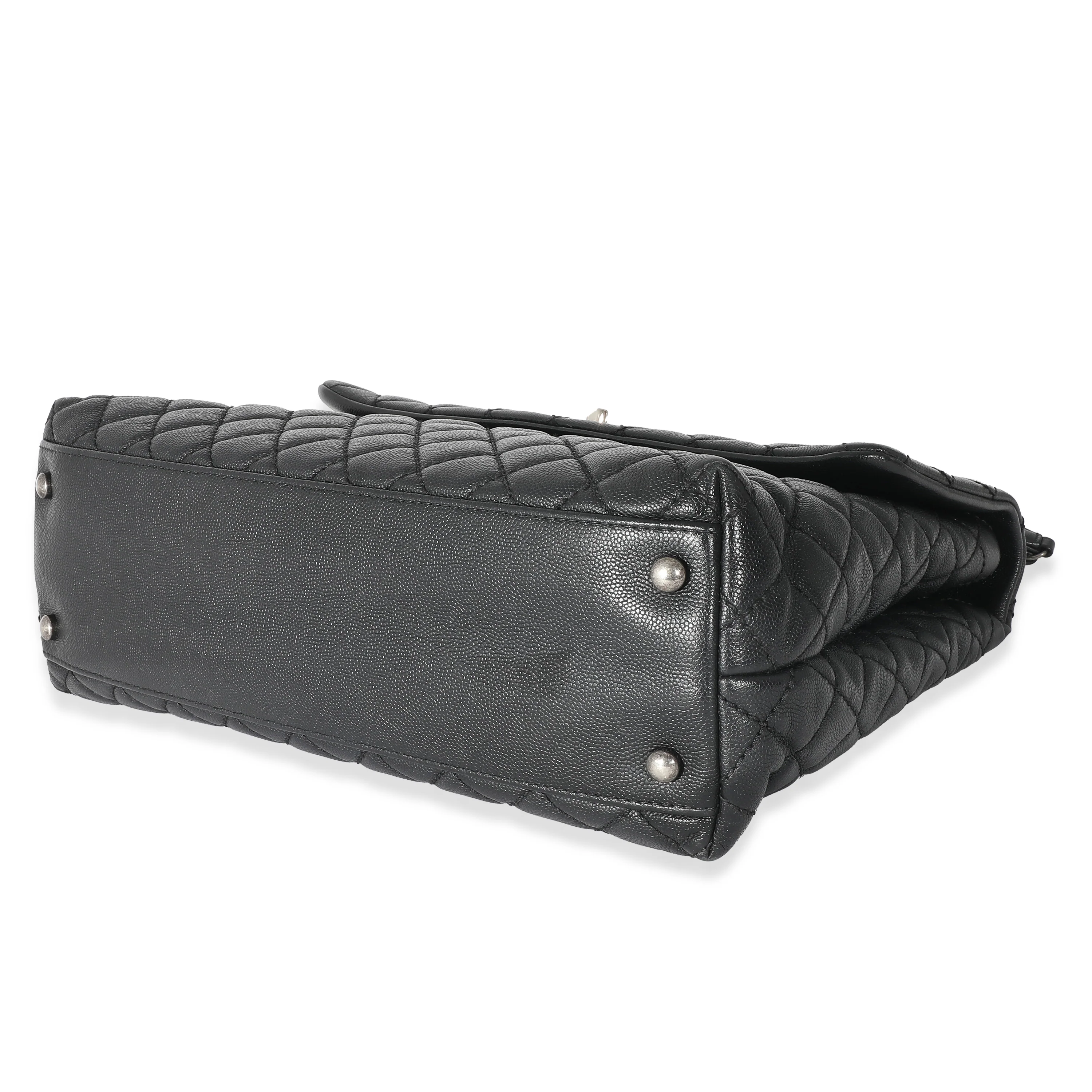 Chanel Black Quilted Caviar Large Coco Top Handle Flap Bag - Image 4