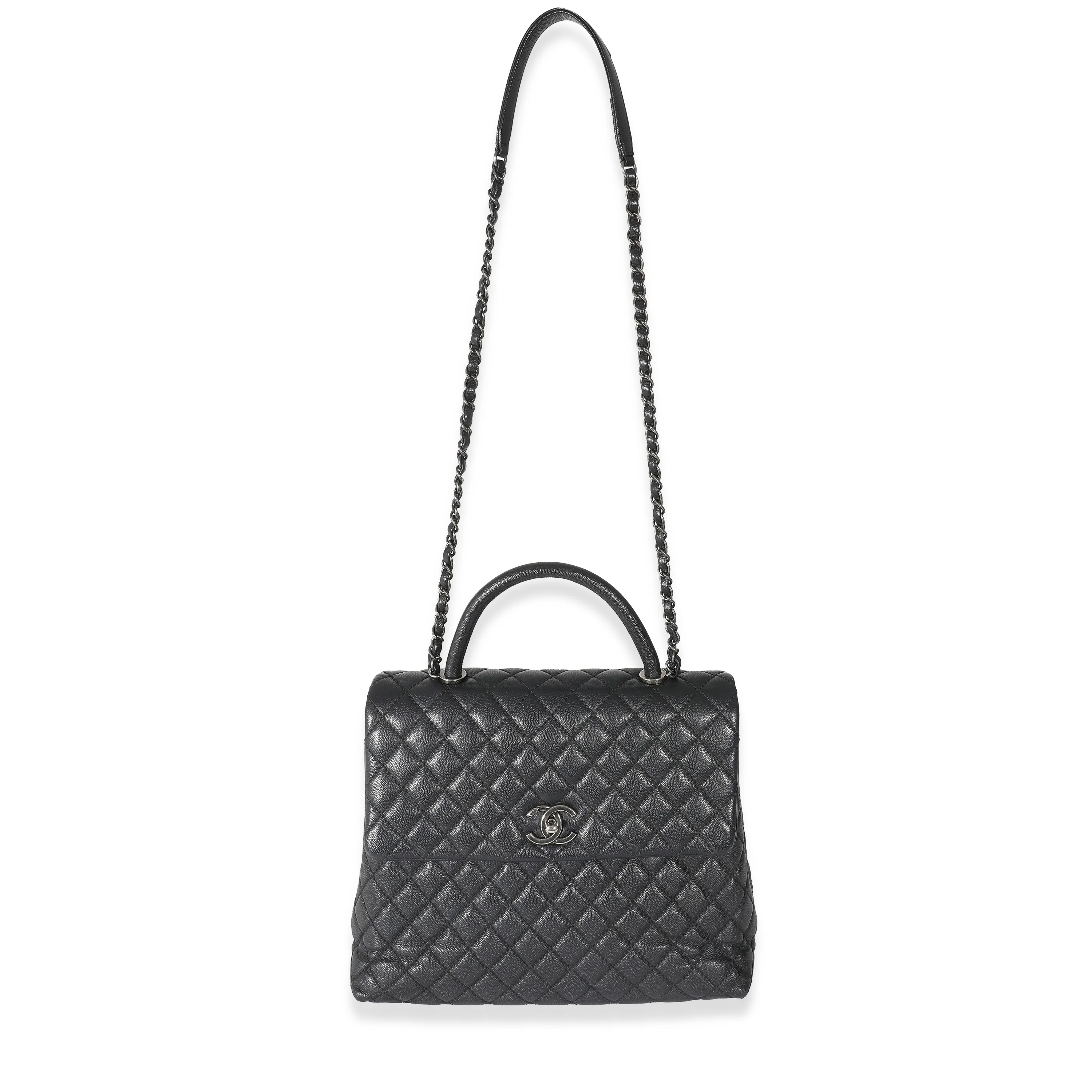 Chanel Black Quilted Caviar Large Coco Top Handle Flap Bag - Image 5