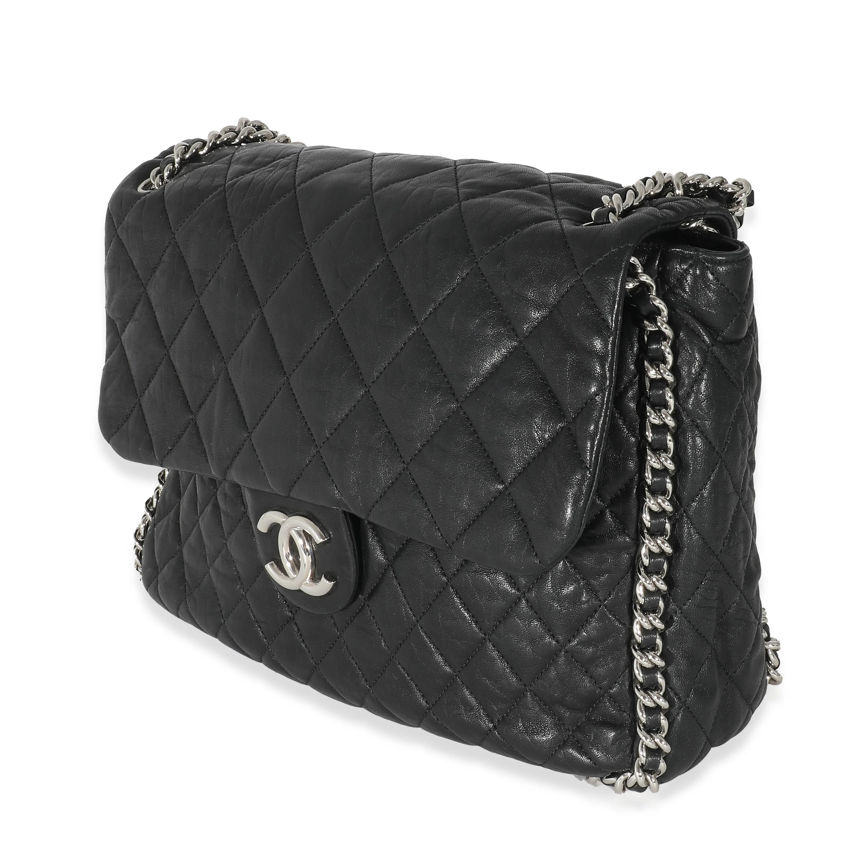 Chanel Black Washed Lambskin Chain Around Maxi Flap Bag - Image 2