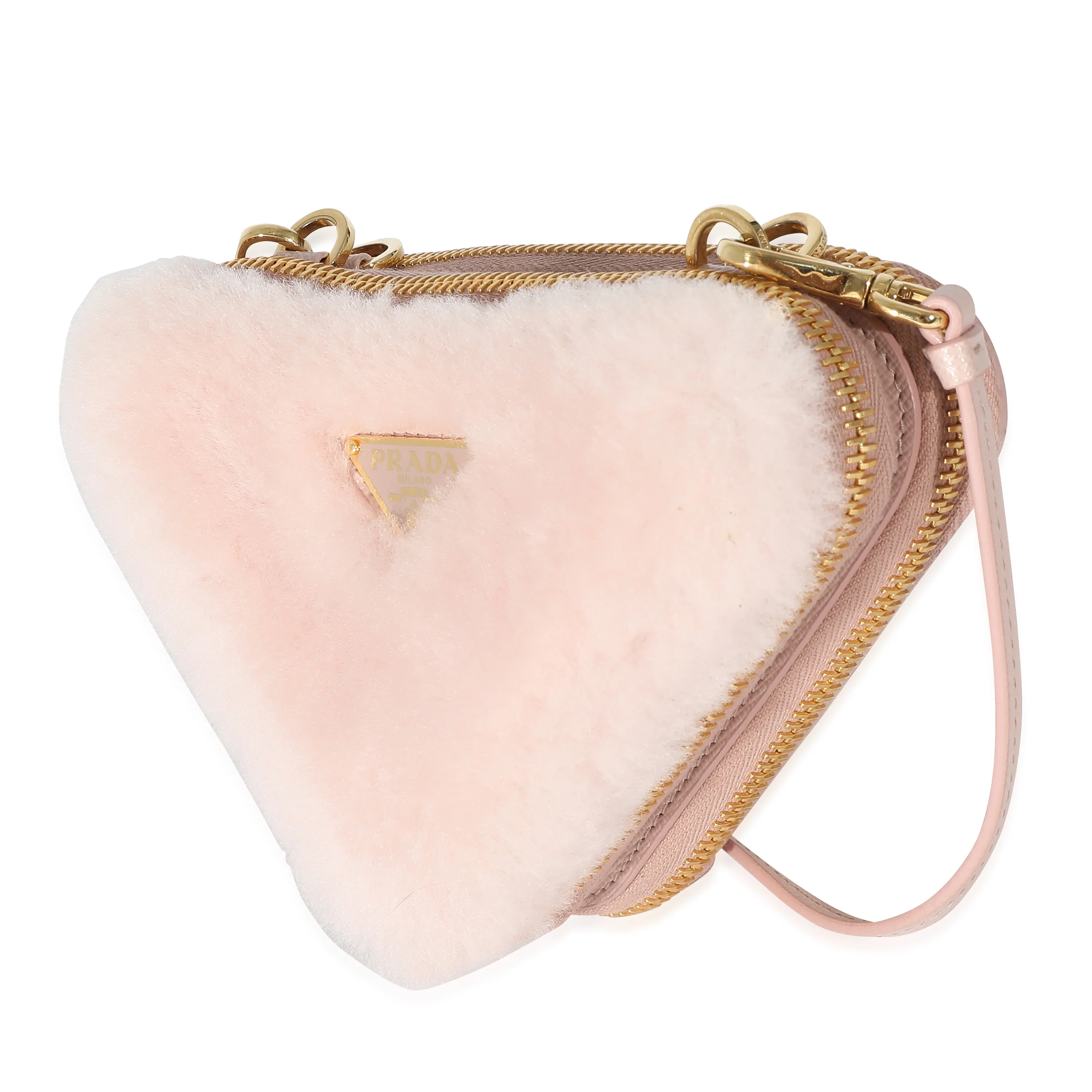 Prada Orchid Pink Shearling Saffiano Mini Triangle Pouch - Image 2