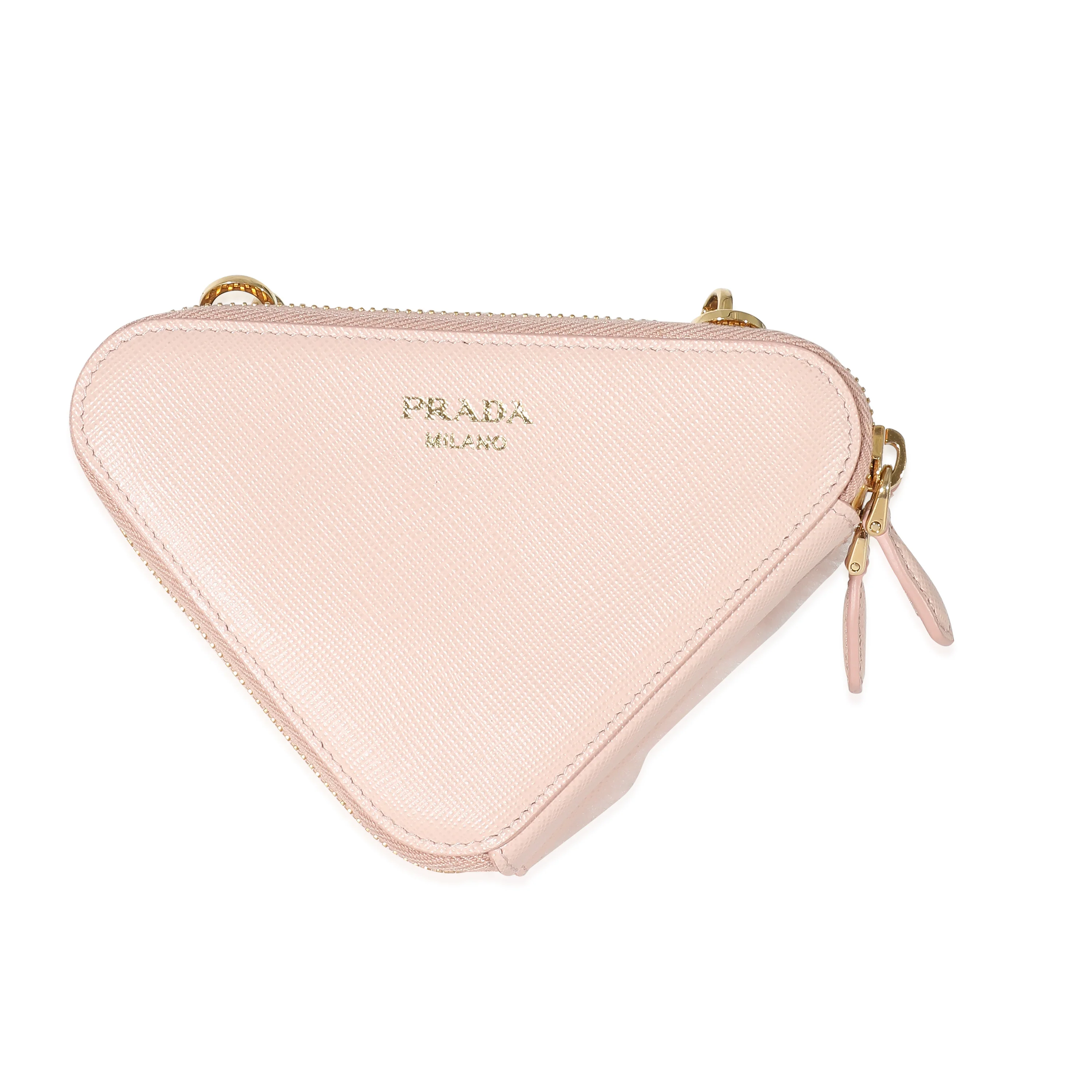 Prada Orchid Pink Shearling Saffiano Mini Triangle Pouch - Image 3