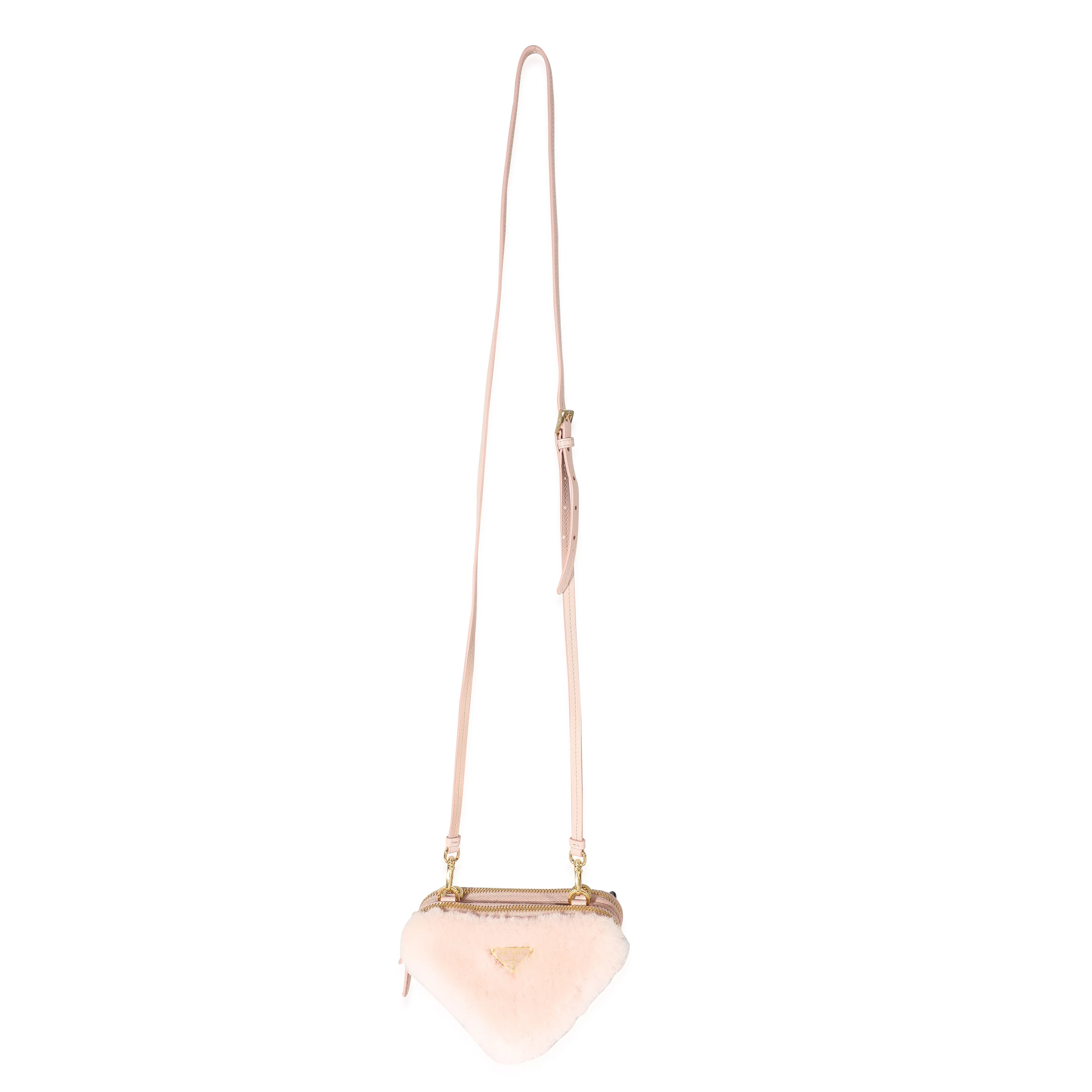 Prada Orchid Pink Shearling Saffiano Mini Triangle Pouch - Image 4