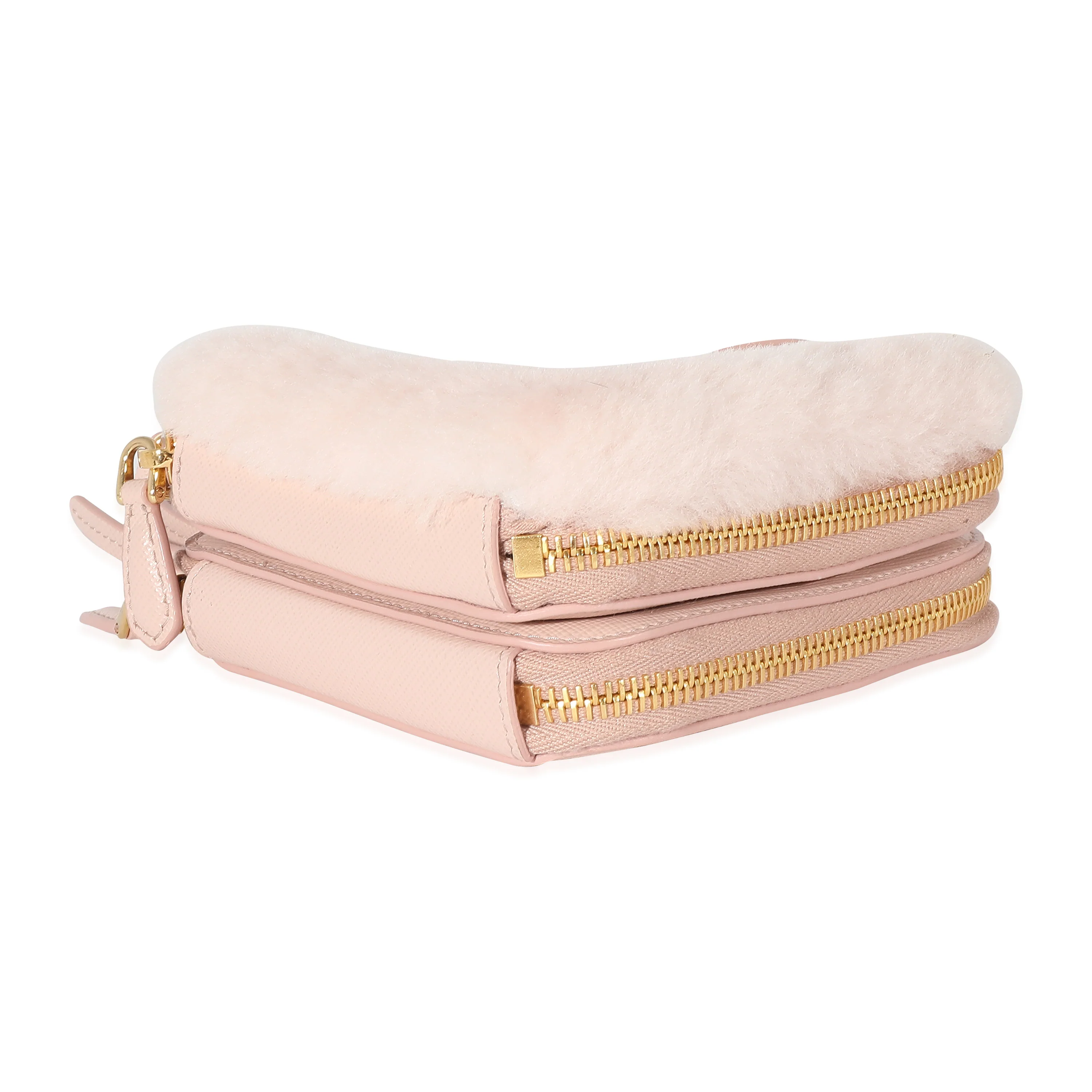 Prada Orchid Pink Shearling Saffiano Mini Triangle Pouch - Image 5