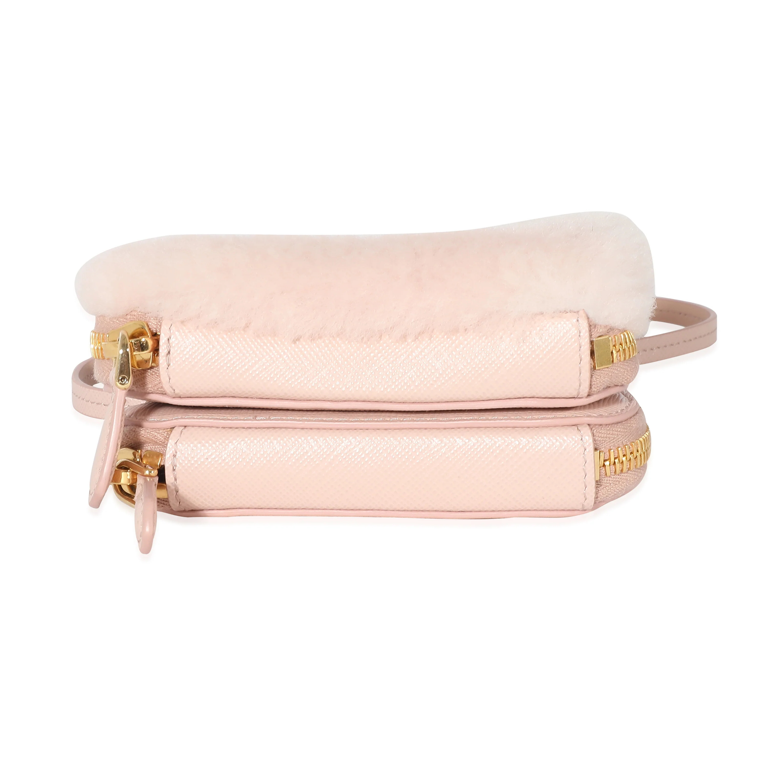 Prada Orchid Pink Shearling Saffiano Mini Triangle Pouch - Image 6