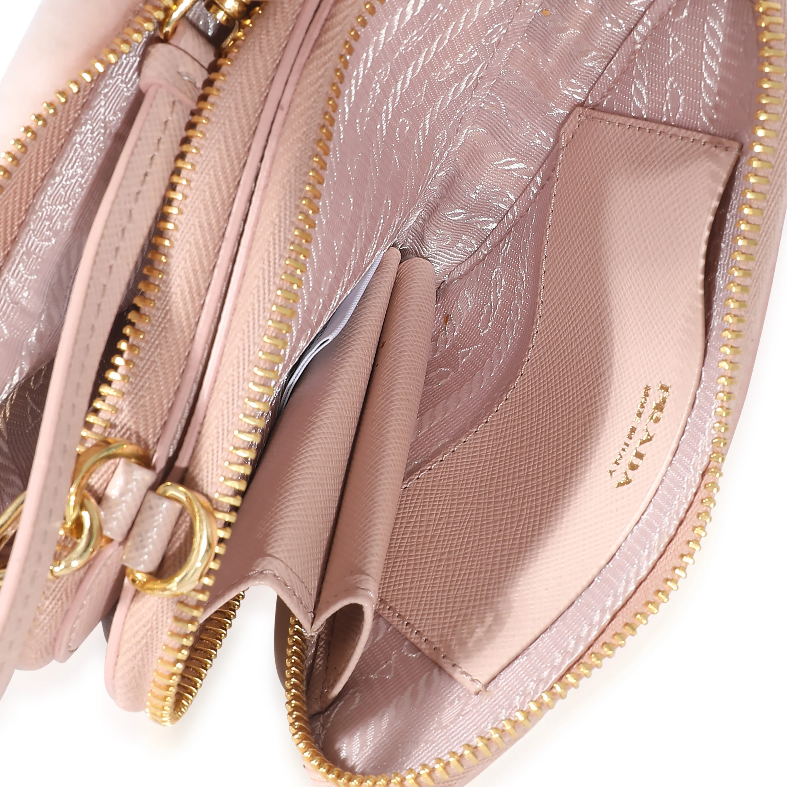 Prada Orchid Pink Shearling Saffiano Mini Triangle Pouch - Image 8