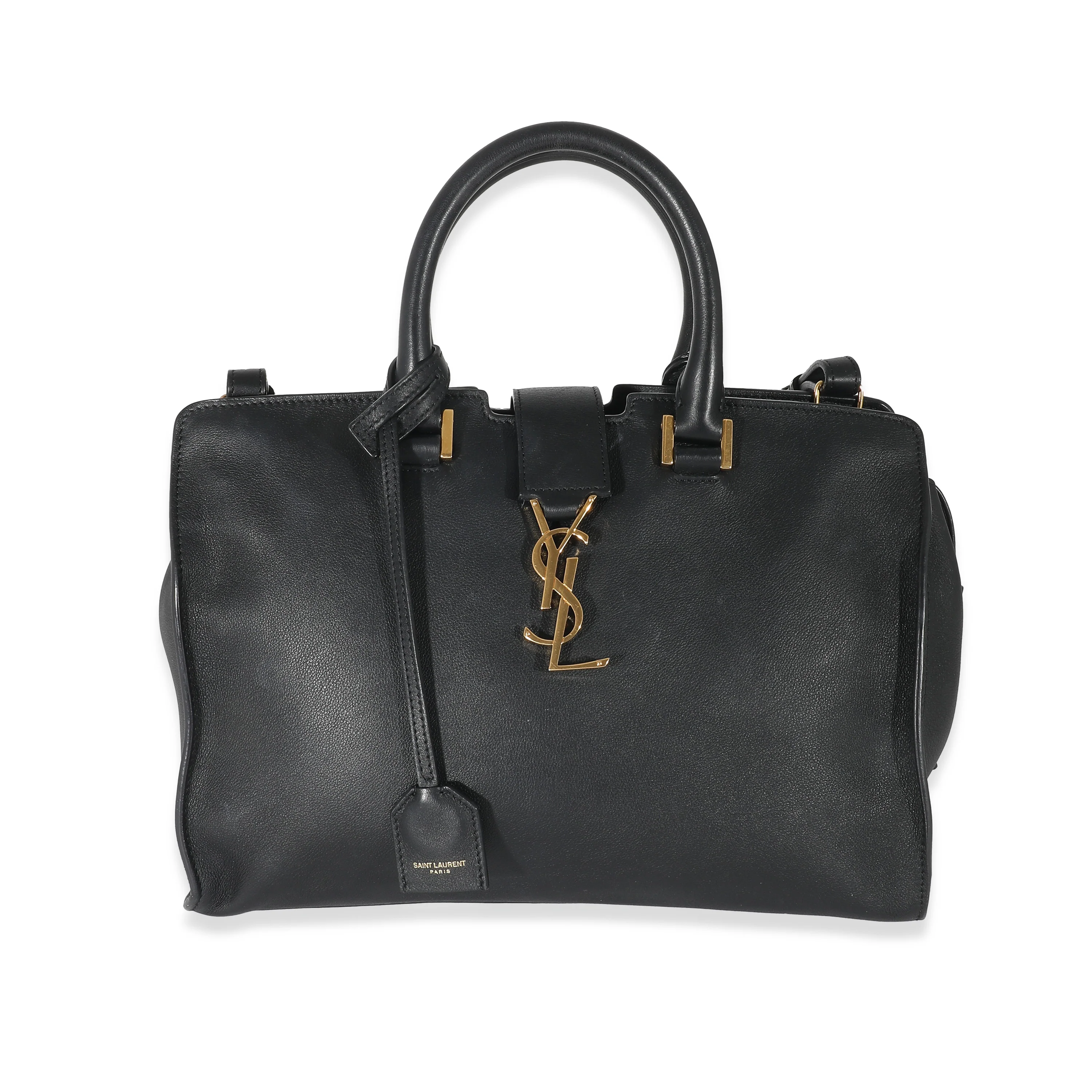 Saint Laurent Black Smooth Calfskin Small Monogram Cabas