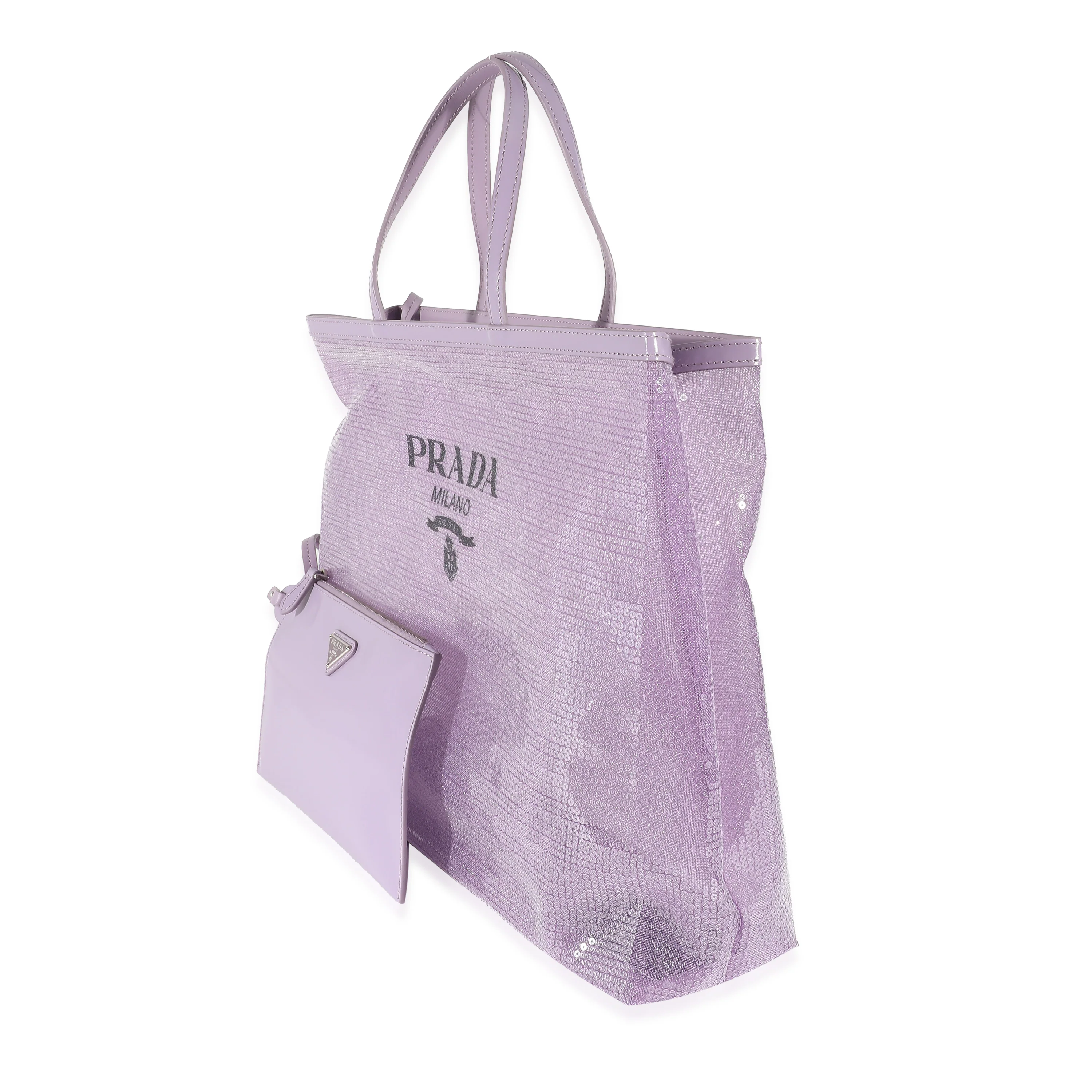 Prada Purple Mesh Sequin Logo Tote - Image 2