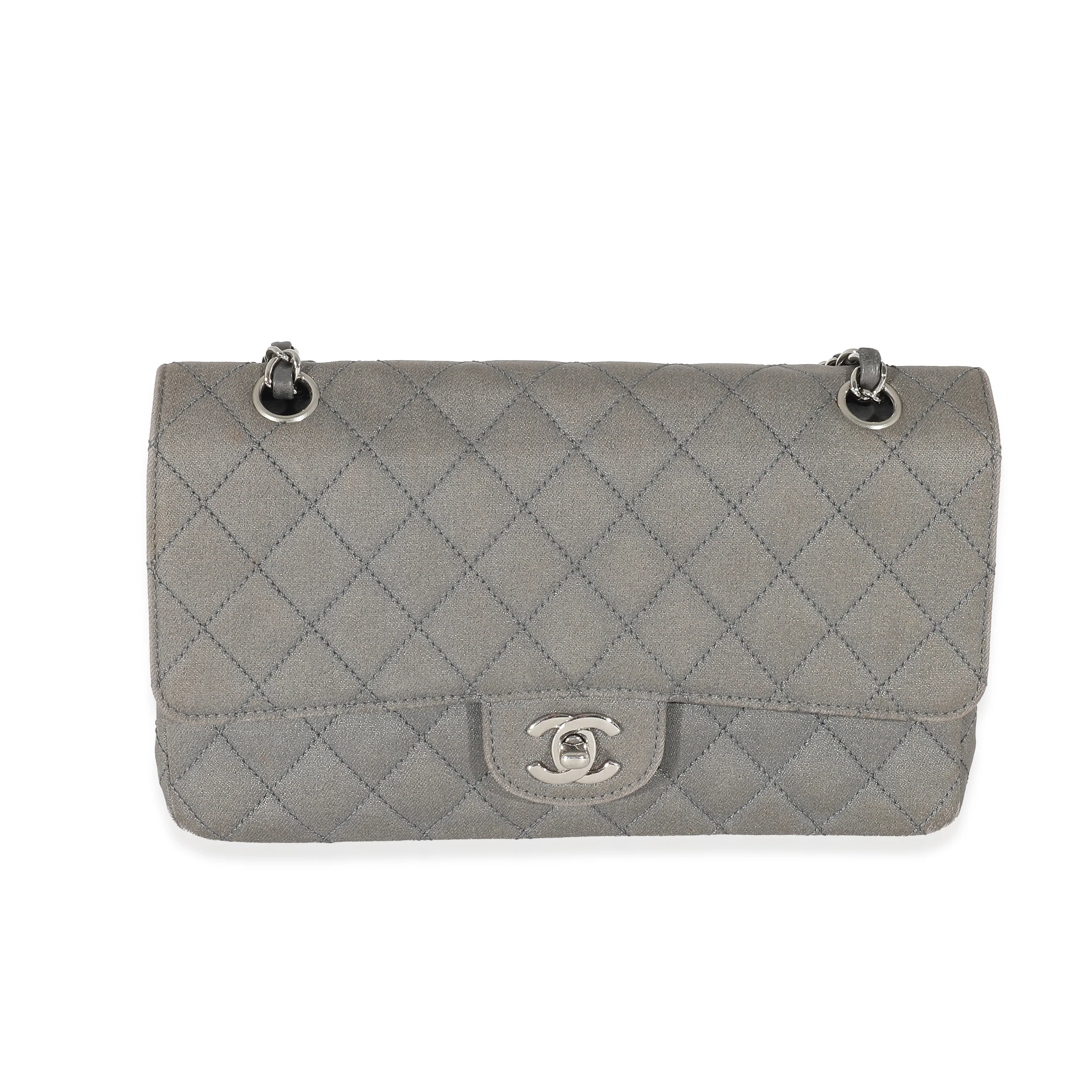 Chanel Grey Metallic Canvas Medium Classic Double Flap Bag
