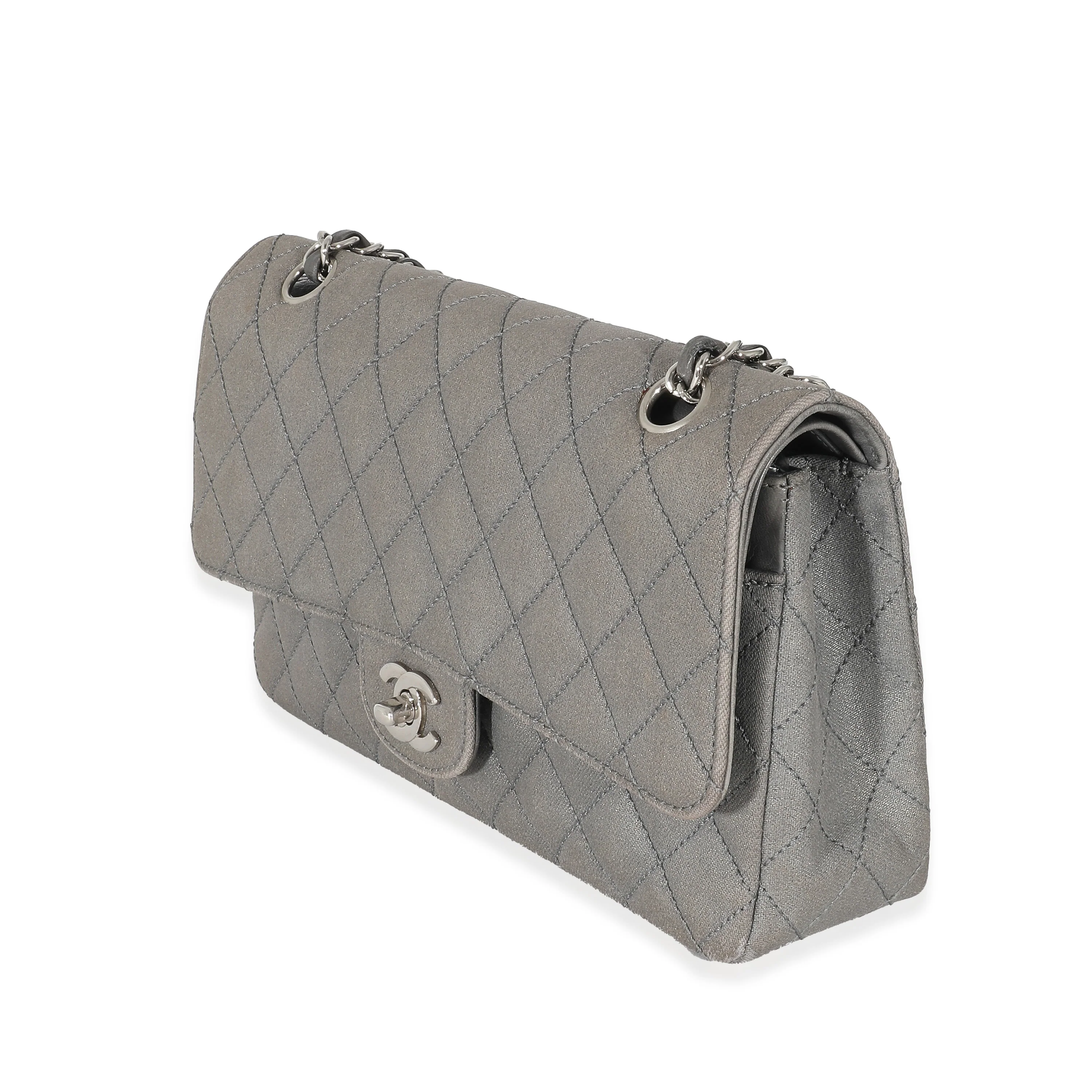 Chanel Grey Metallic Canvas Medium Classic Double Flap Bag - Image 2