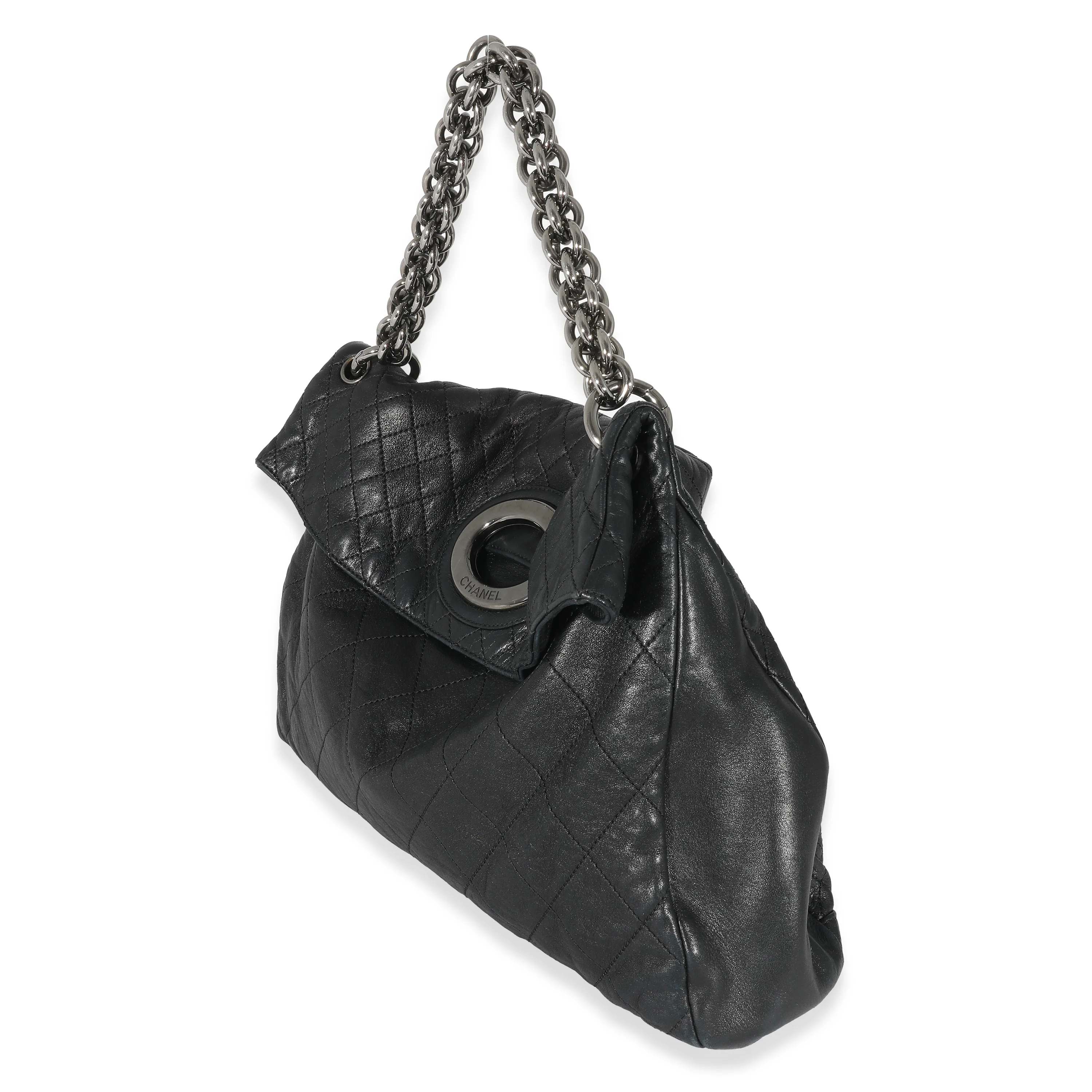 Chanel Black Quilted Leather Bijoux Ring Chain Hobo - Image 2