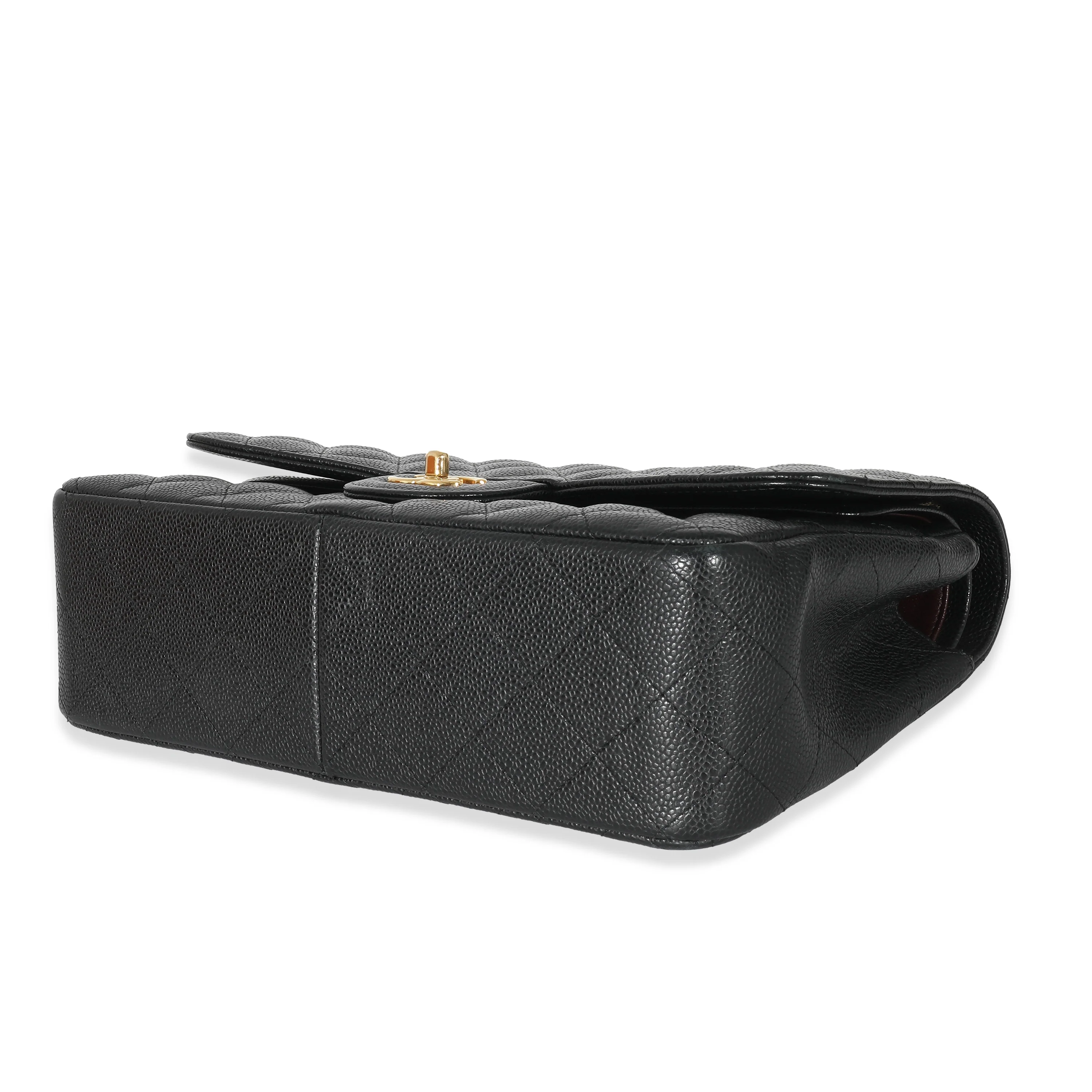 Black Quilted Caviar Jumbo Double Flap Bag - Image 7