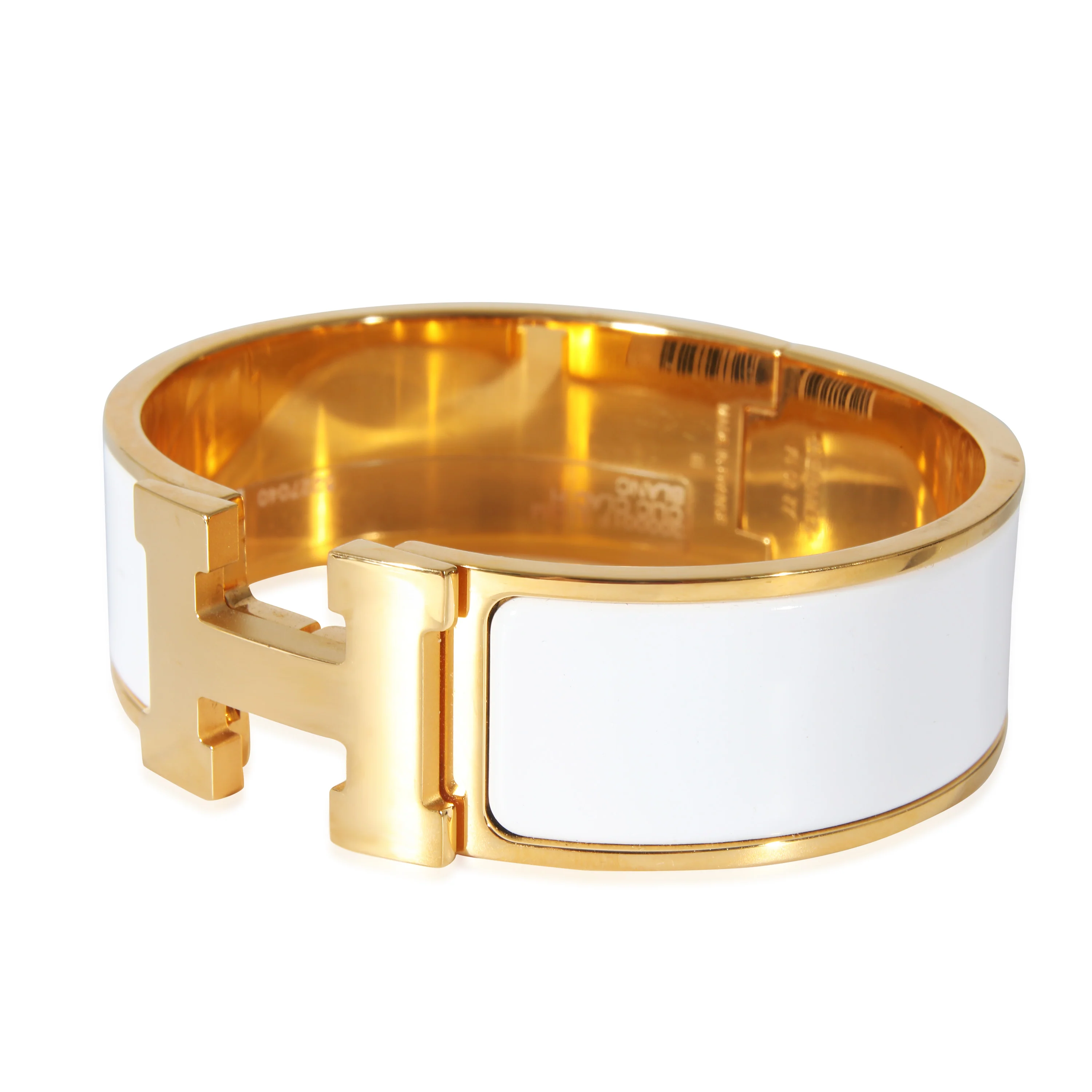 Gold Plated Hermès Clic Clac H Bracelet in Blanc - Image 2