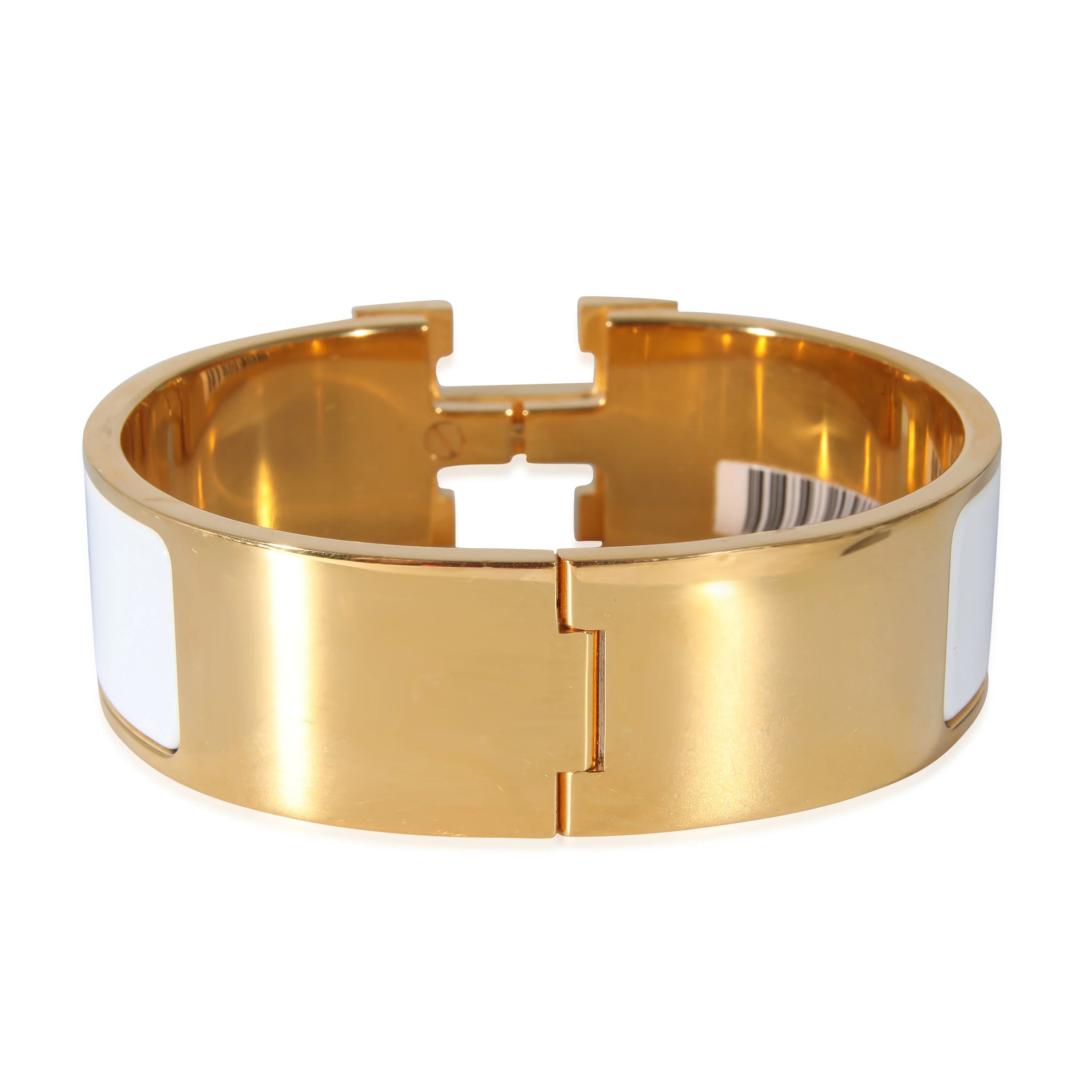 Gold Plated Hermès Clic Clac H Bracelet in Blanc - Image 4