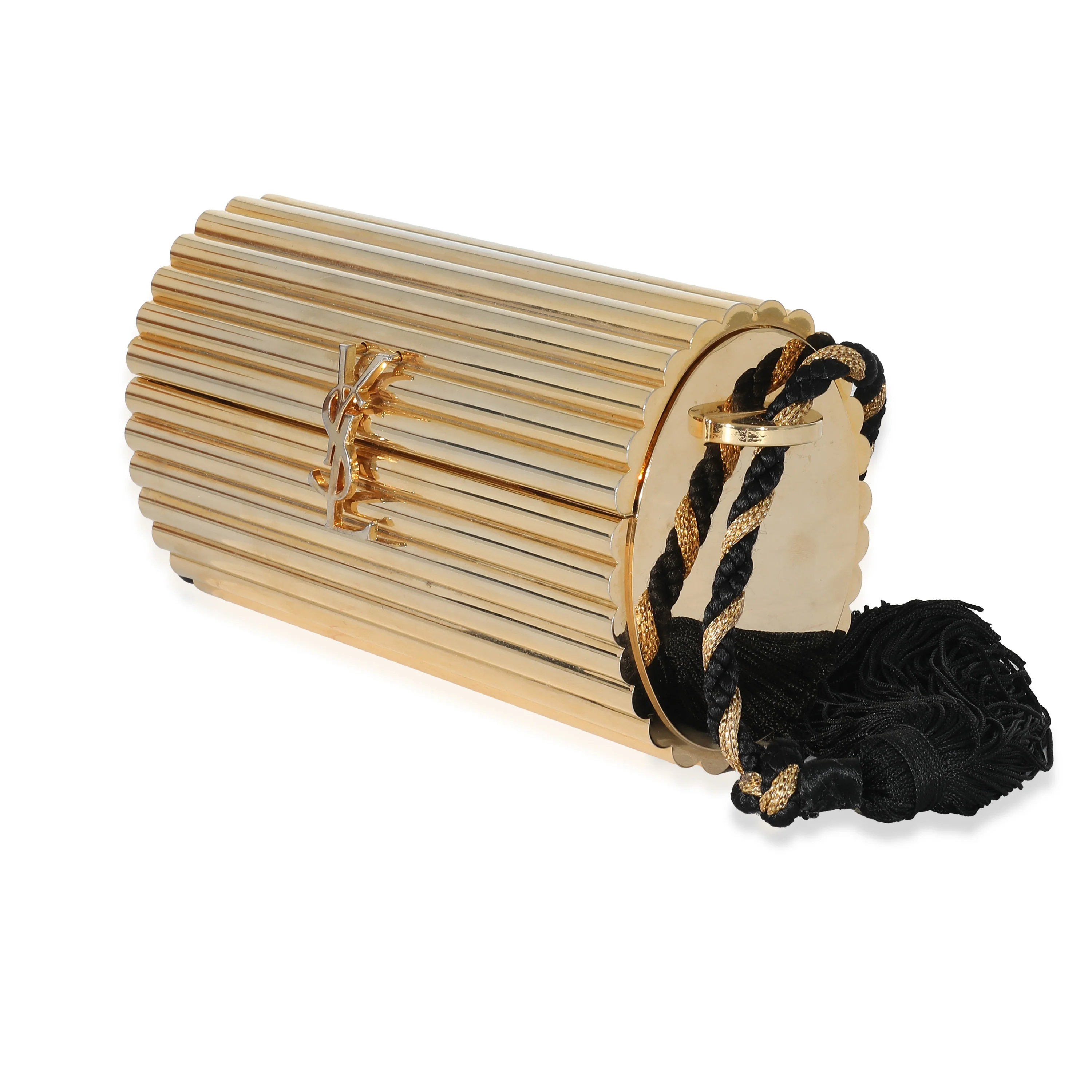 Yves Saint Laurent Gold Metal Minaudiere Tassel Clutch - Image 2