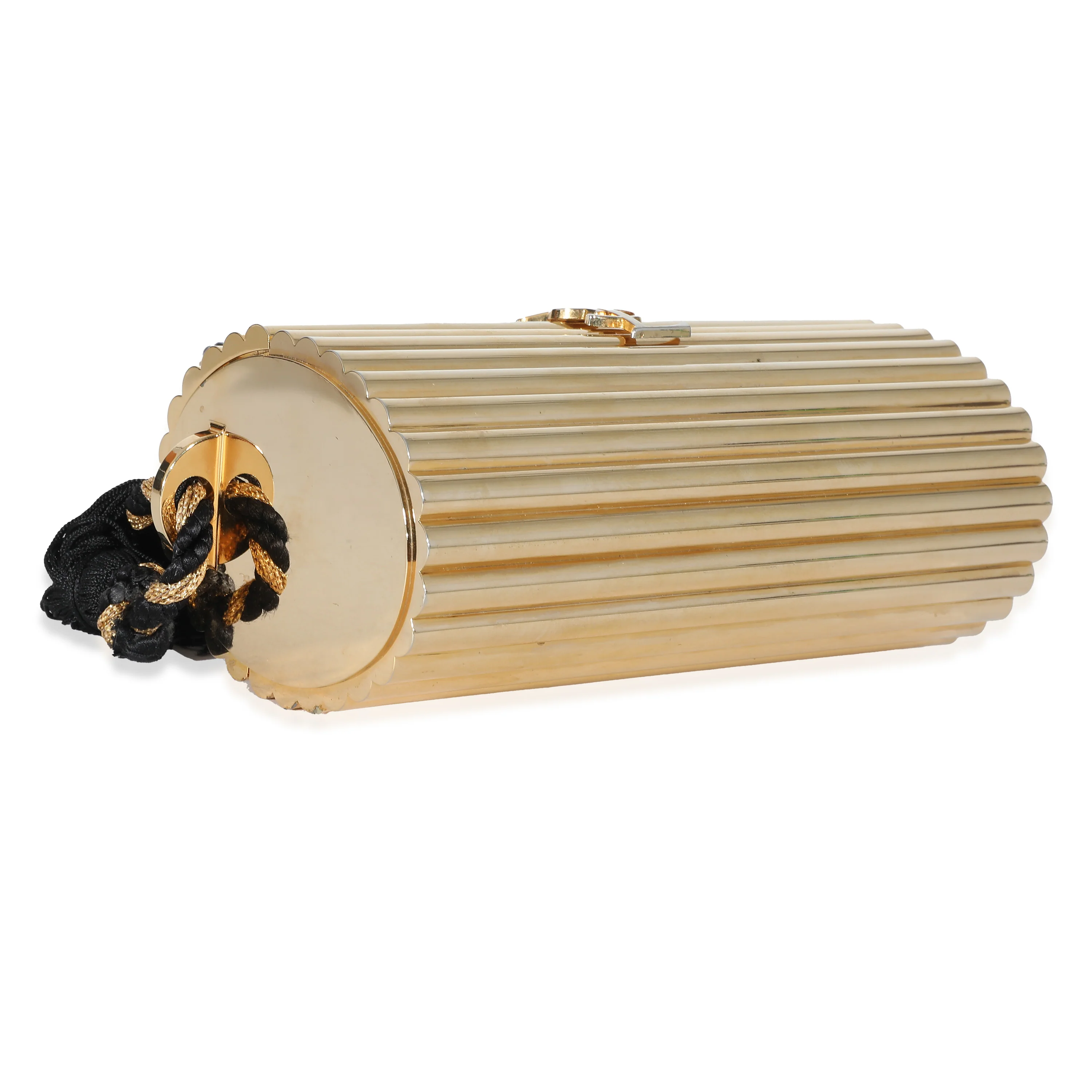 Yves Saint Laurent Gold Metal Minaudiere Tassel Clutch - Image 5