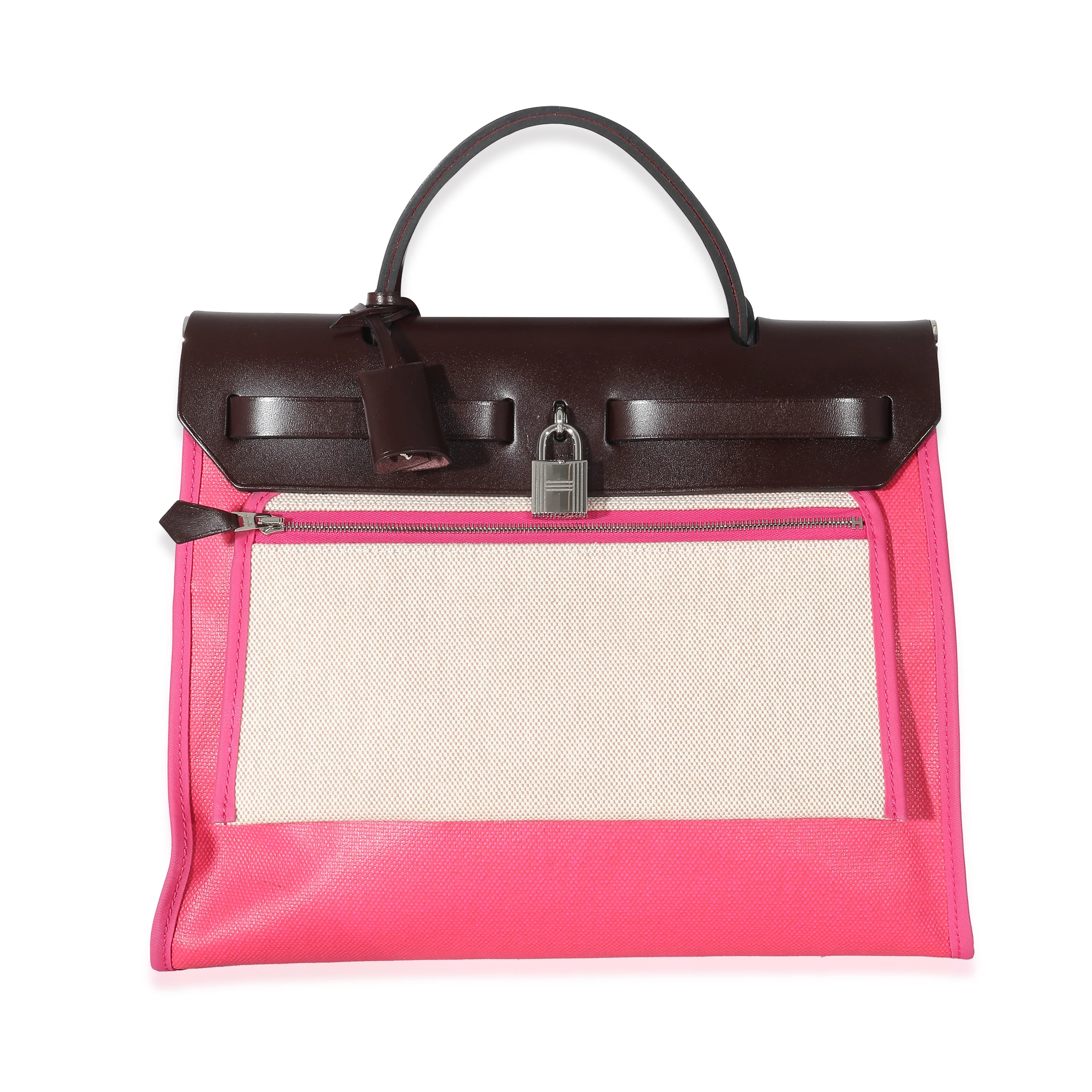Hermes Rouge Sellier Vache Hunter Rose Shocking Toile H Berline Herbag Zip 31 - Image 3