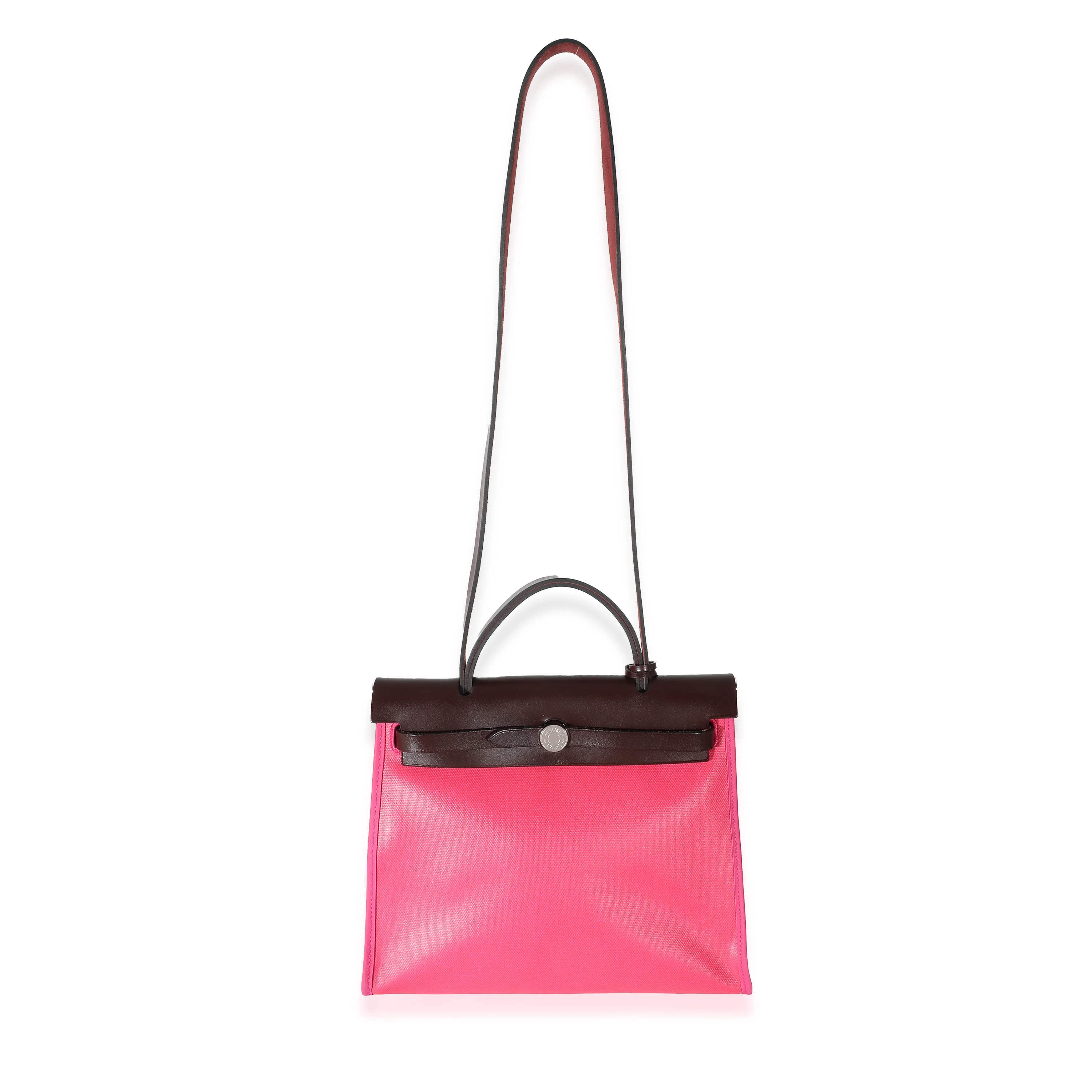 Hermes Rouge Sellier Vache Hunter Rose Shocking Toile H Berline Herbag Zip 31 - Image 4