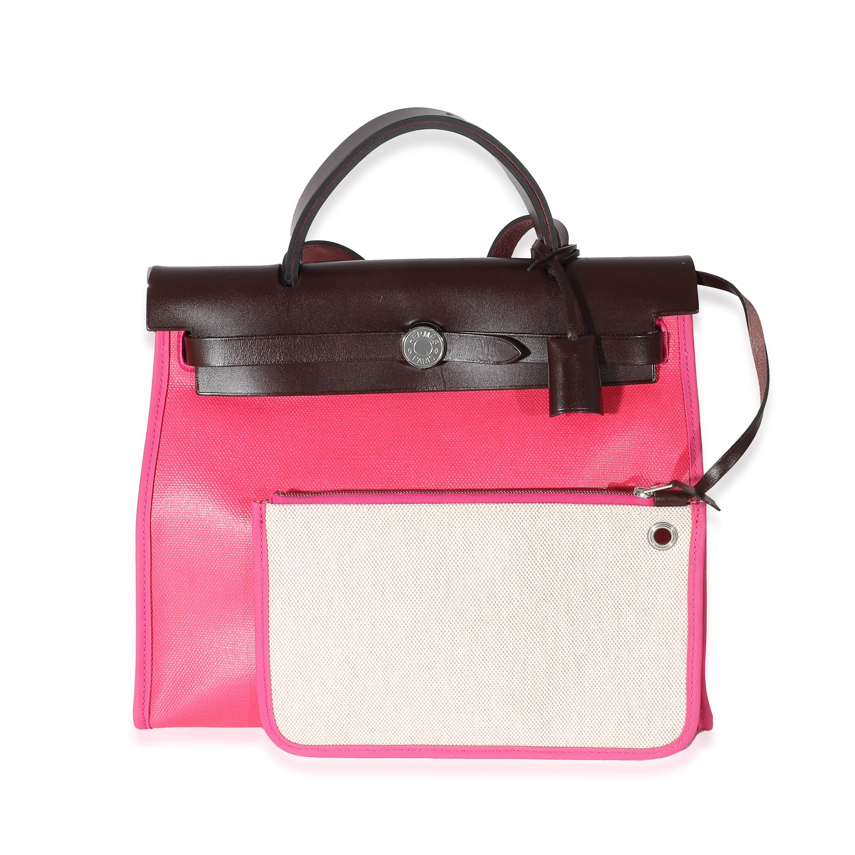 Hermes Rouge Sellier Vache Hunter Rose Shocking Toile H Berline Herbag Zip 31 - Image 9