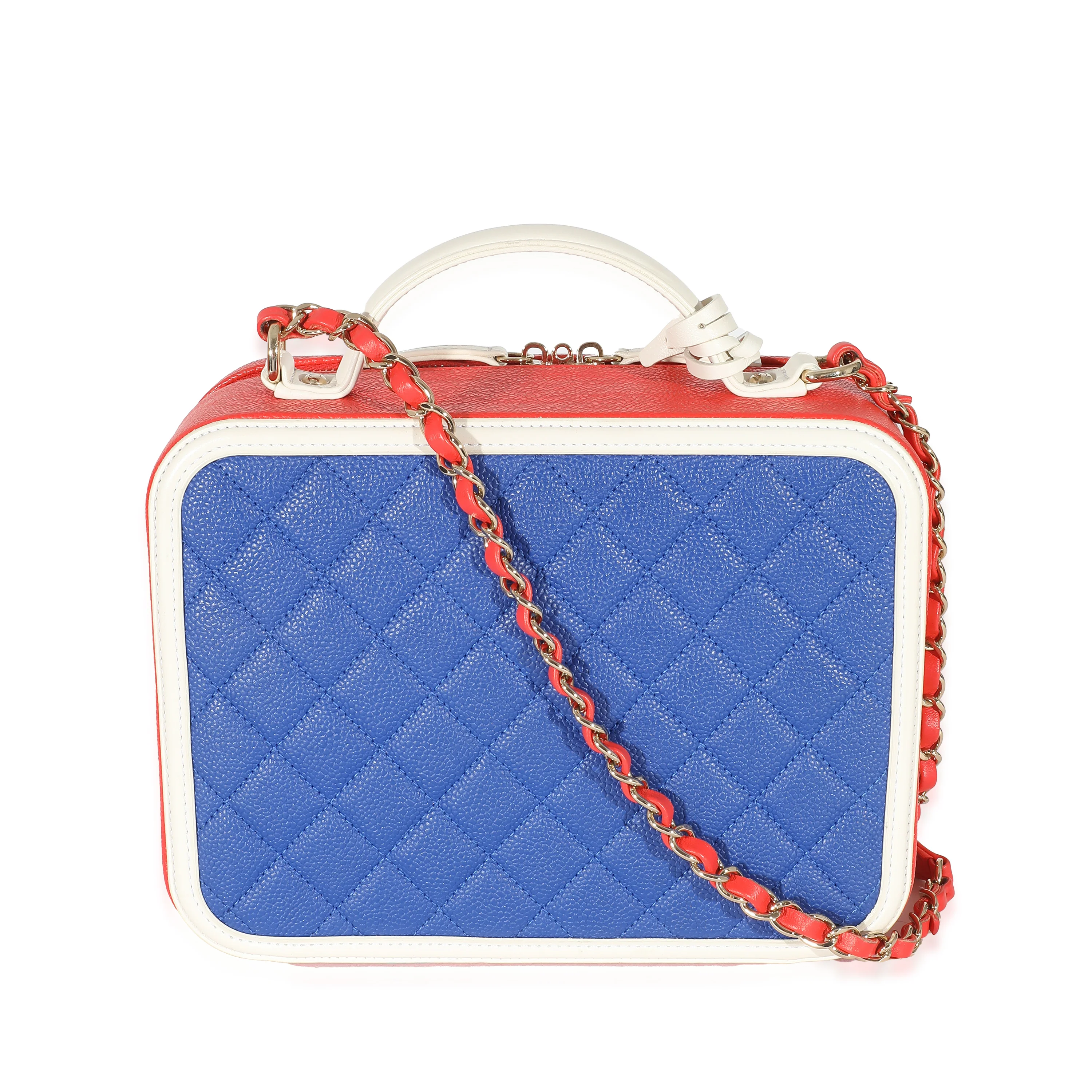 Chanel Red White Blue Quilted Caviar Large Filigree Vanity Case - Image 3