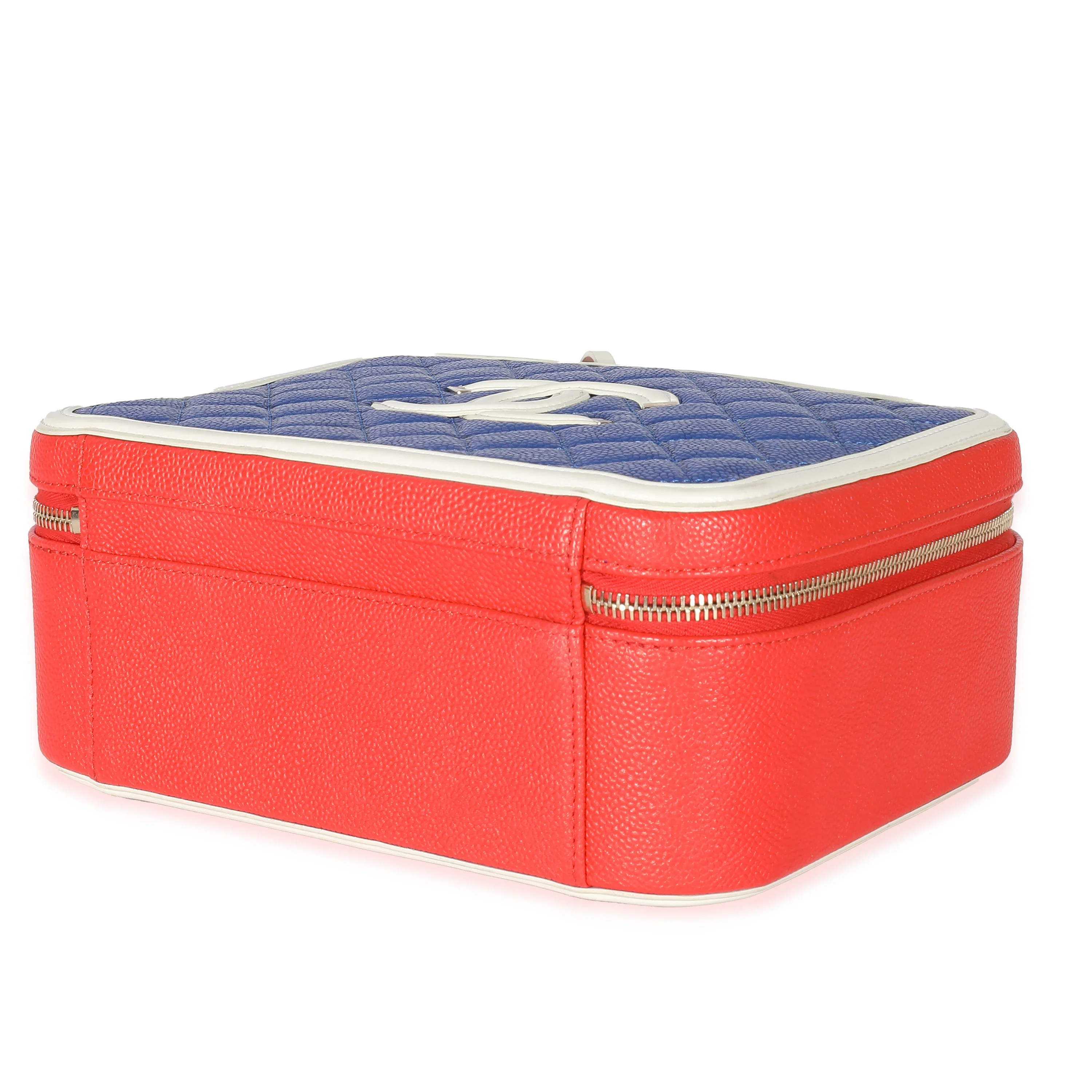 Chanel Red White Blue Quilted Caviar Large Filigree Vanity Case - Image 7