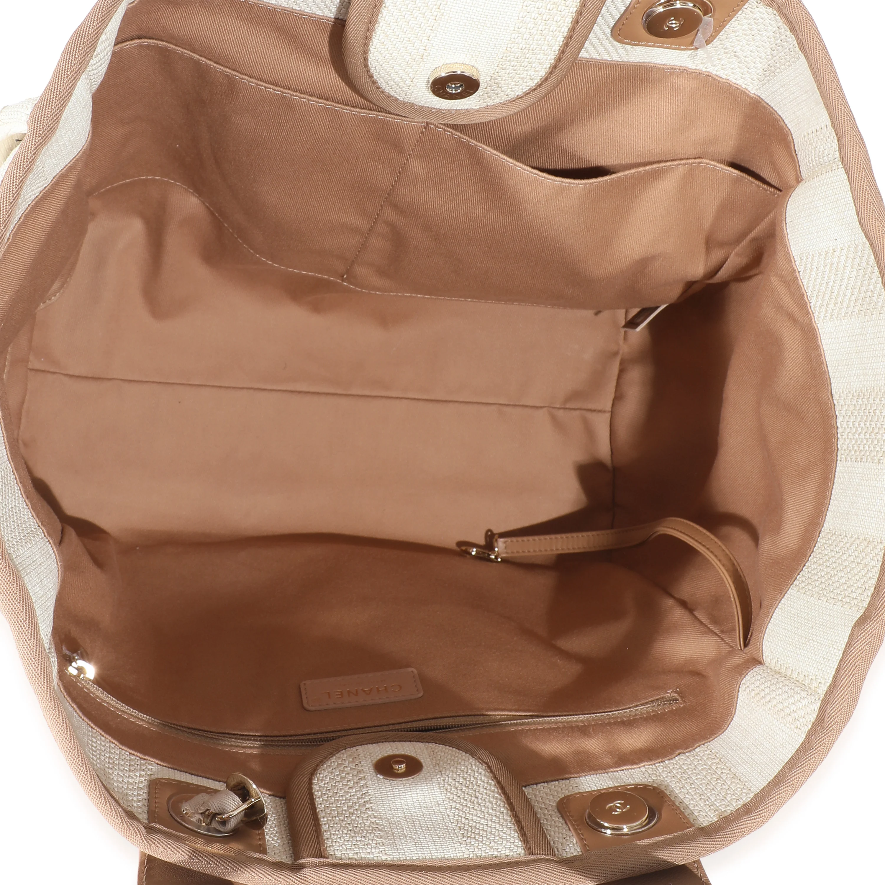 Chanel Beige Brown Mixed Fibers Stripe Large Deauville Tote - Image 6