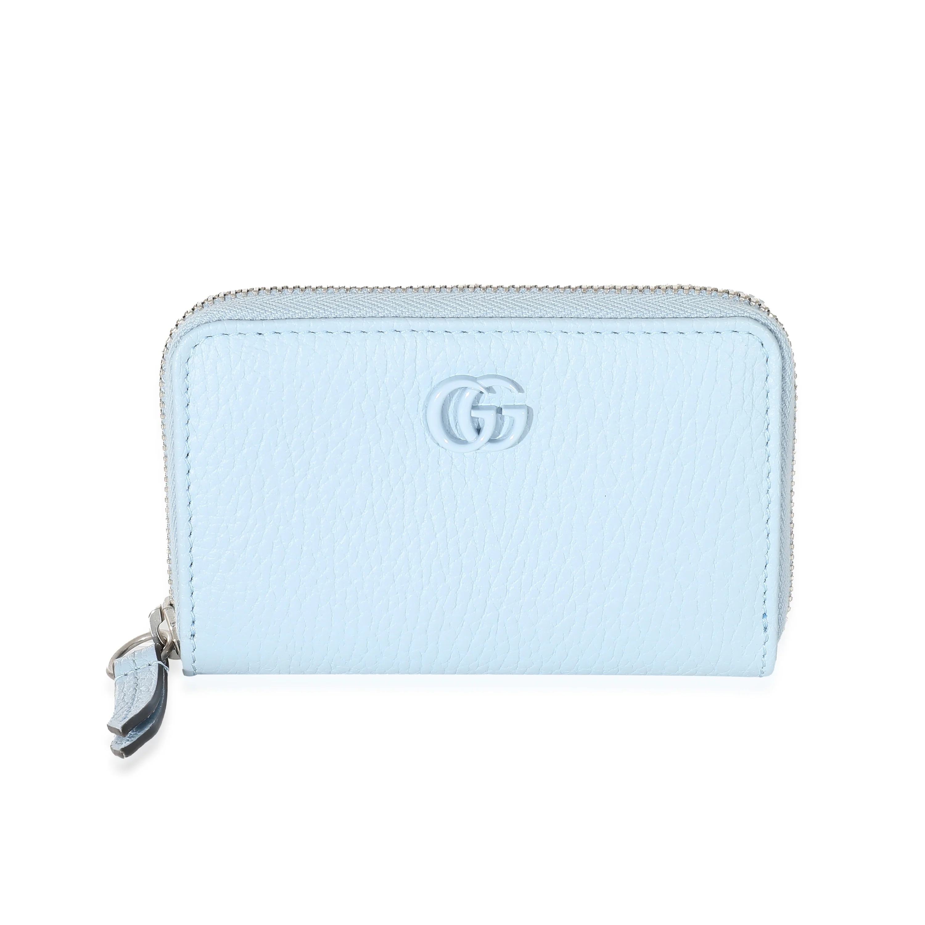 Gucci Blue Calfskin Monochrome Dollar GG Marmont Zip Around Card Holder