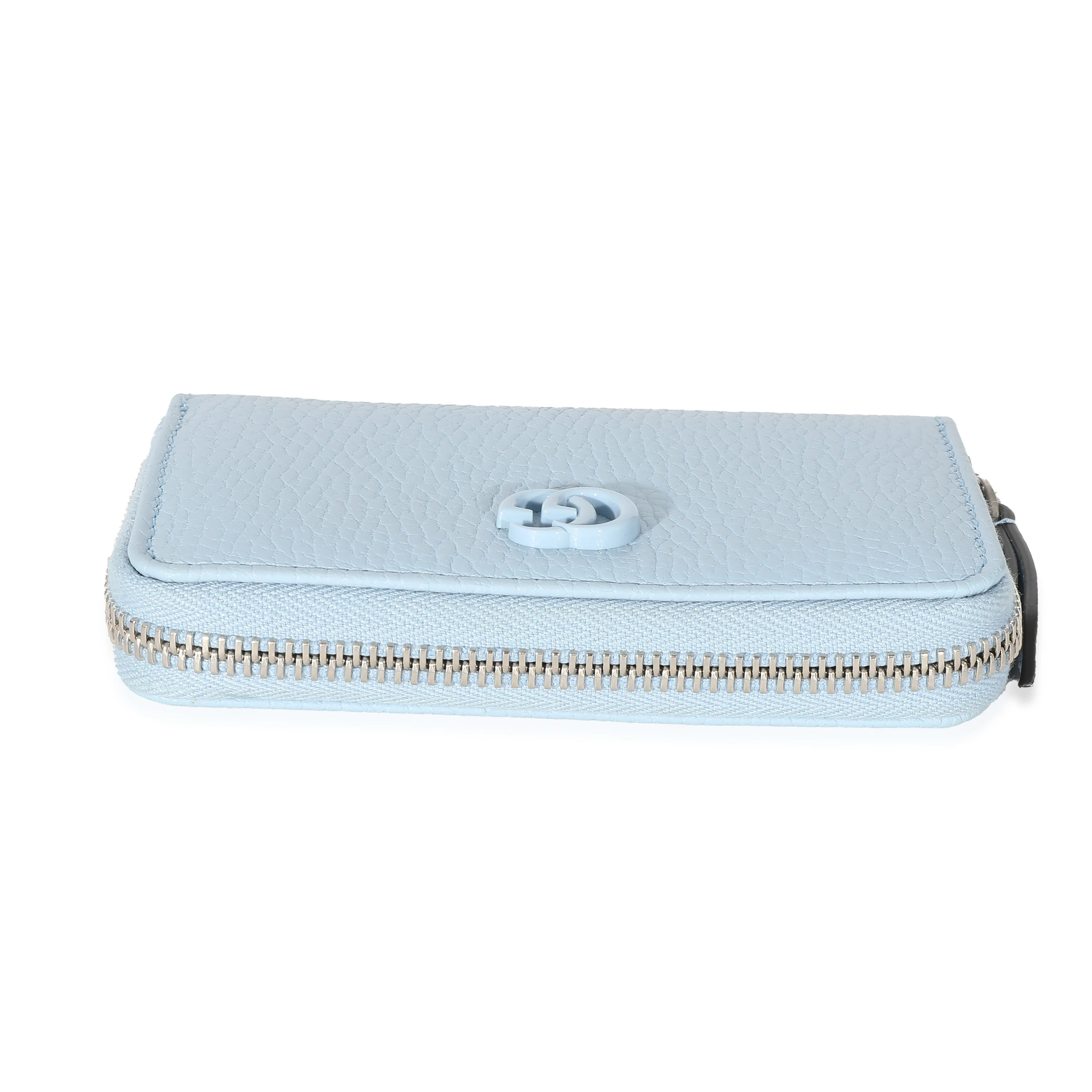 Gucci Blue Calfskin Monochrome Dollar GG Marmont Zip Around Card Holder - Image 4