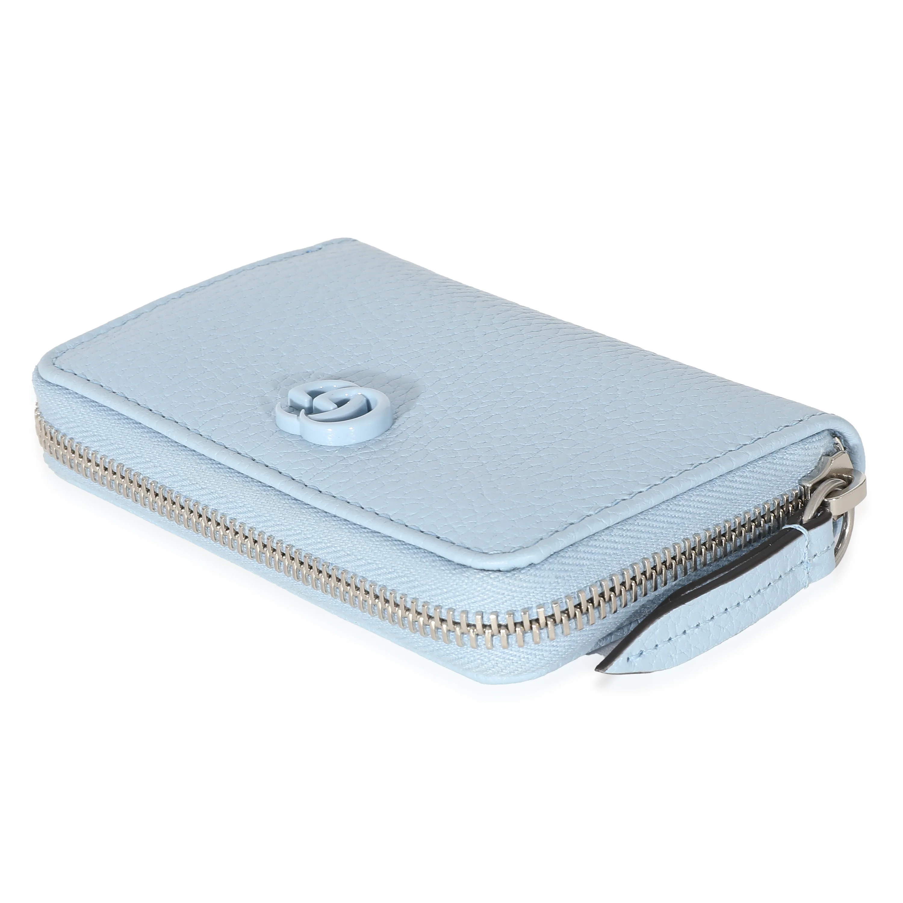 Gucci Blue Calfskin Monochrome Dollar GG Marmont Zip Around Card Holder - Image 6