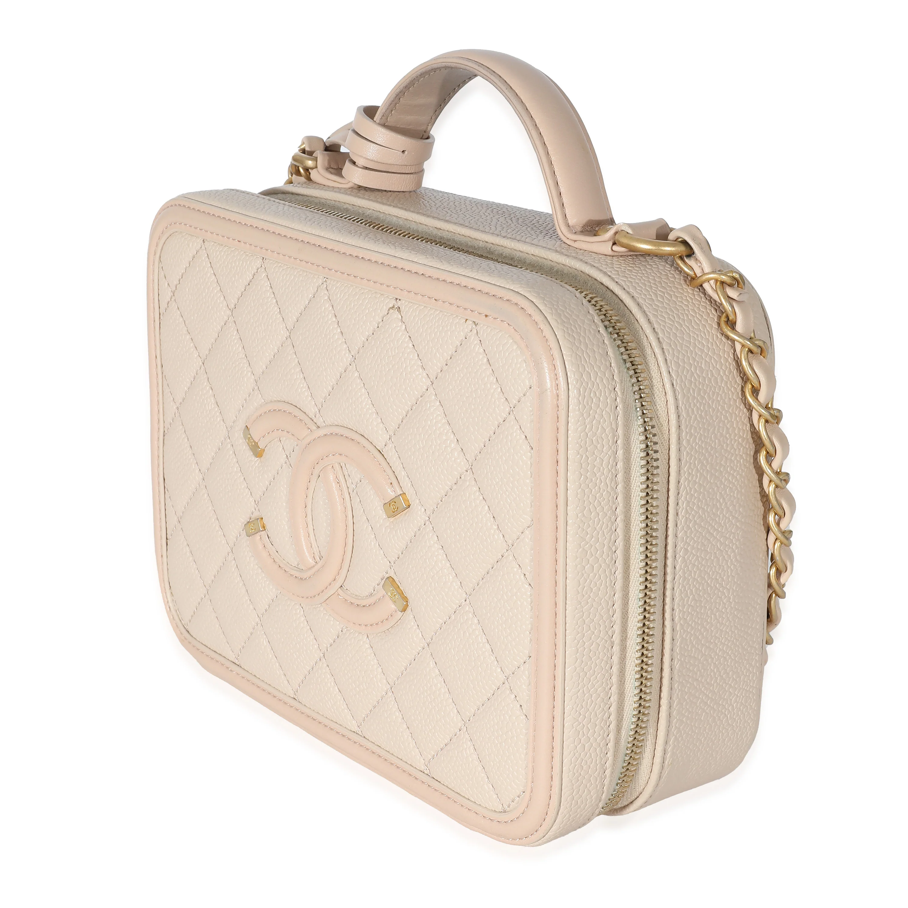 Chanel Beige Quilted Caviar Medium Filigree Vanity Case - Image 2
