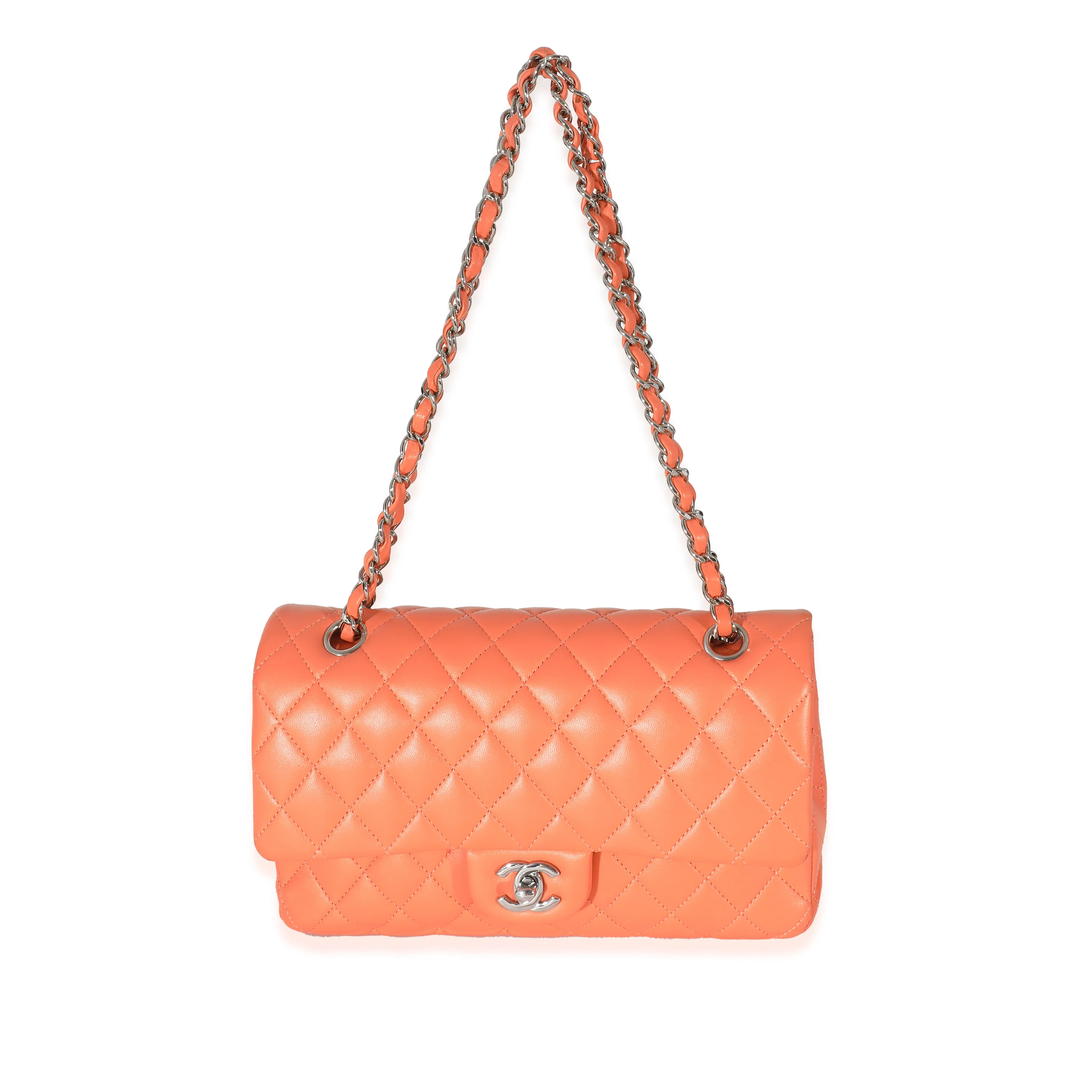 Orange Quilted Lambskin Medium Classic Double Flap Bag - Image 4