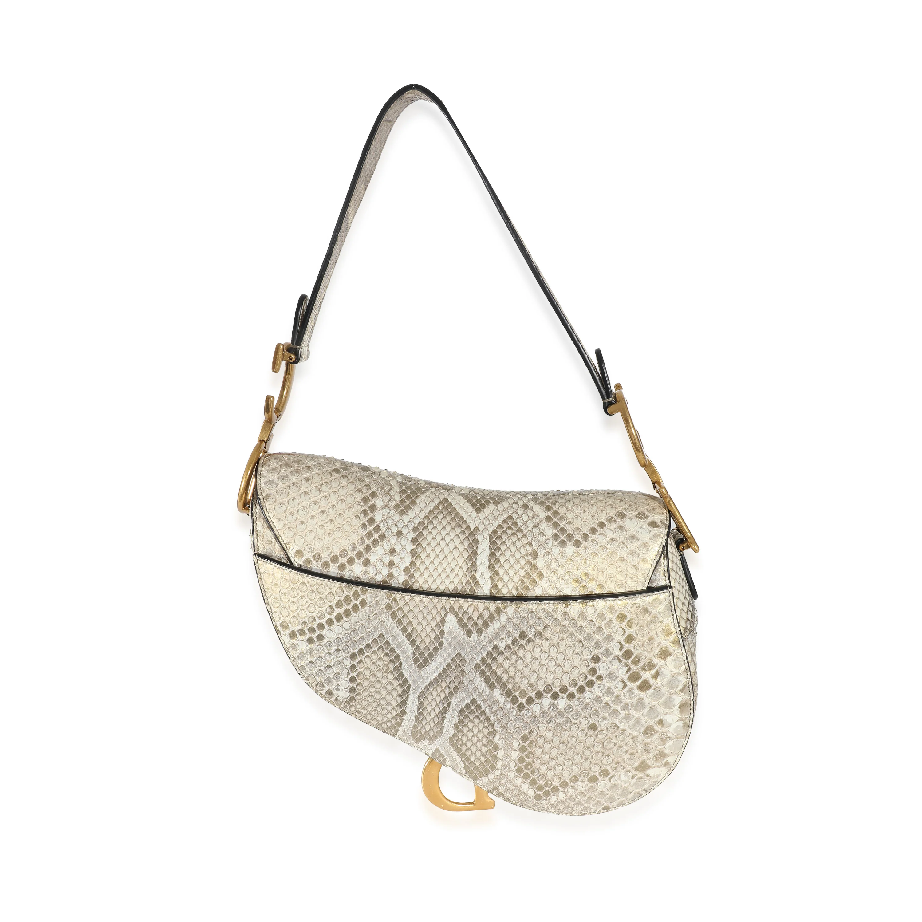 Christian Dior Gold Metallic Python Saddle Bag - Image 3