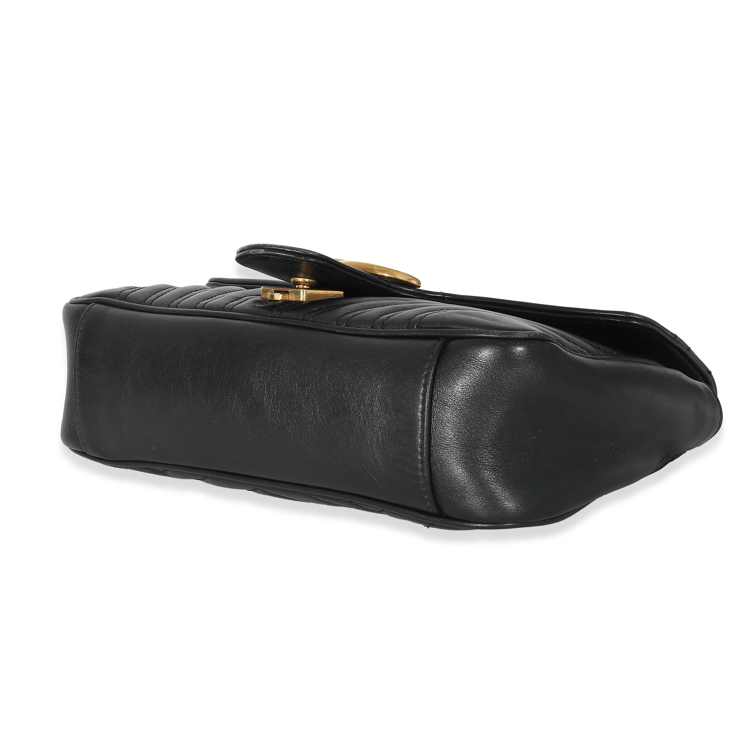 Gucci Black Chevron Matelassé Leather Small GG Marmont Shoulder Bag - Image 7