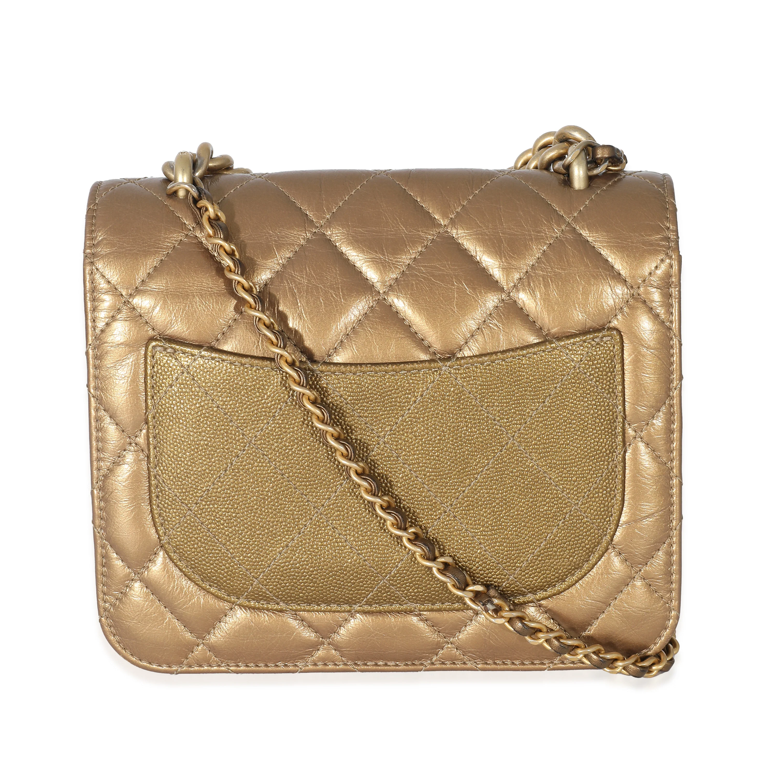 Chanel Gold Metallic Leather Mini Chain Handle Flap Bag - Image 3