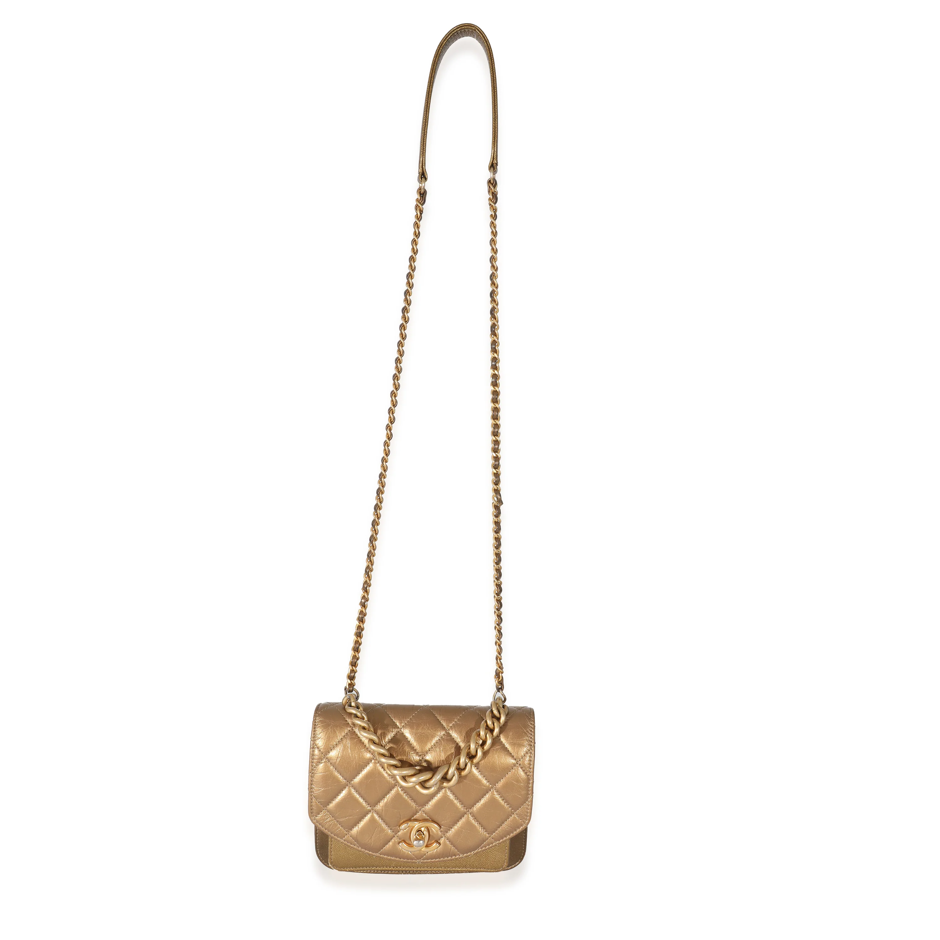 Chanel Gold Metallic Leather Mini Chain Handle Flap Bag - Image 4