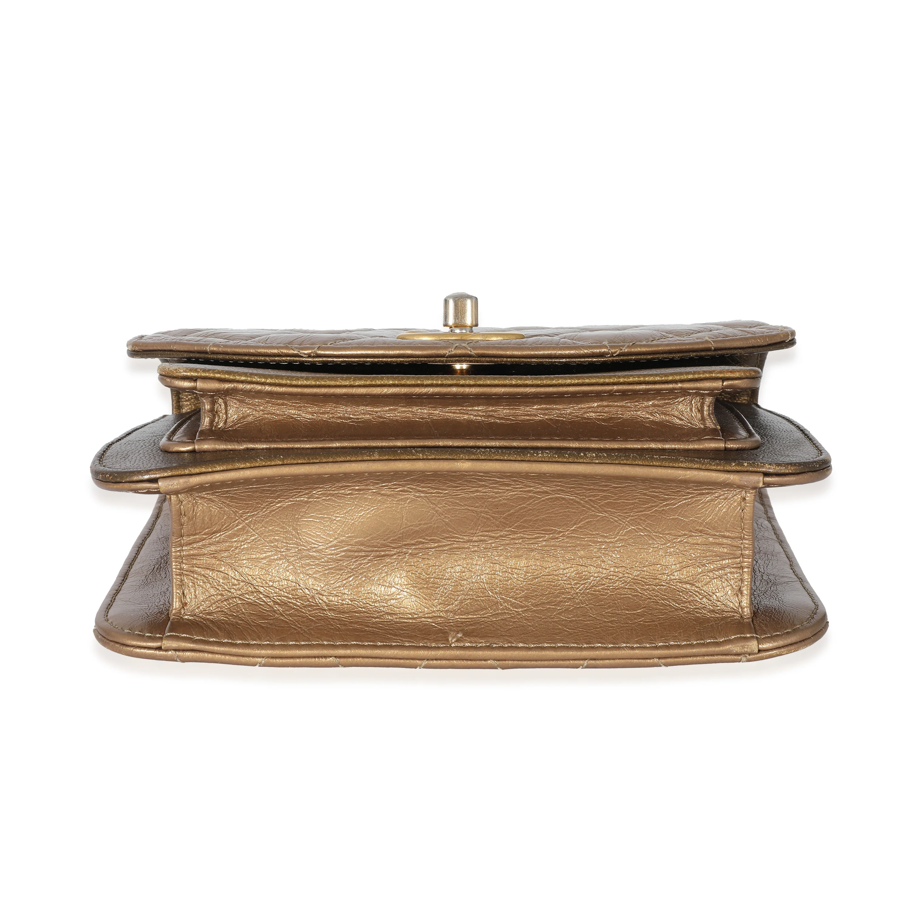 Chanel Gold Metallic Leather Mini Chain Handle Flap Bag - Image 5