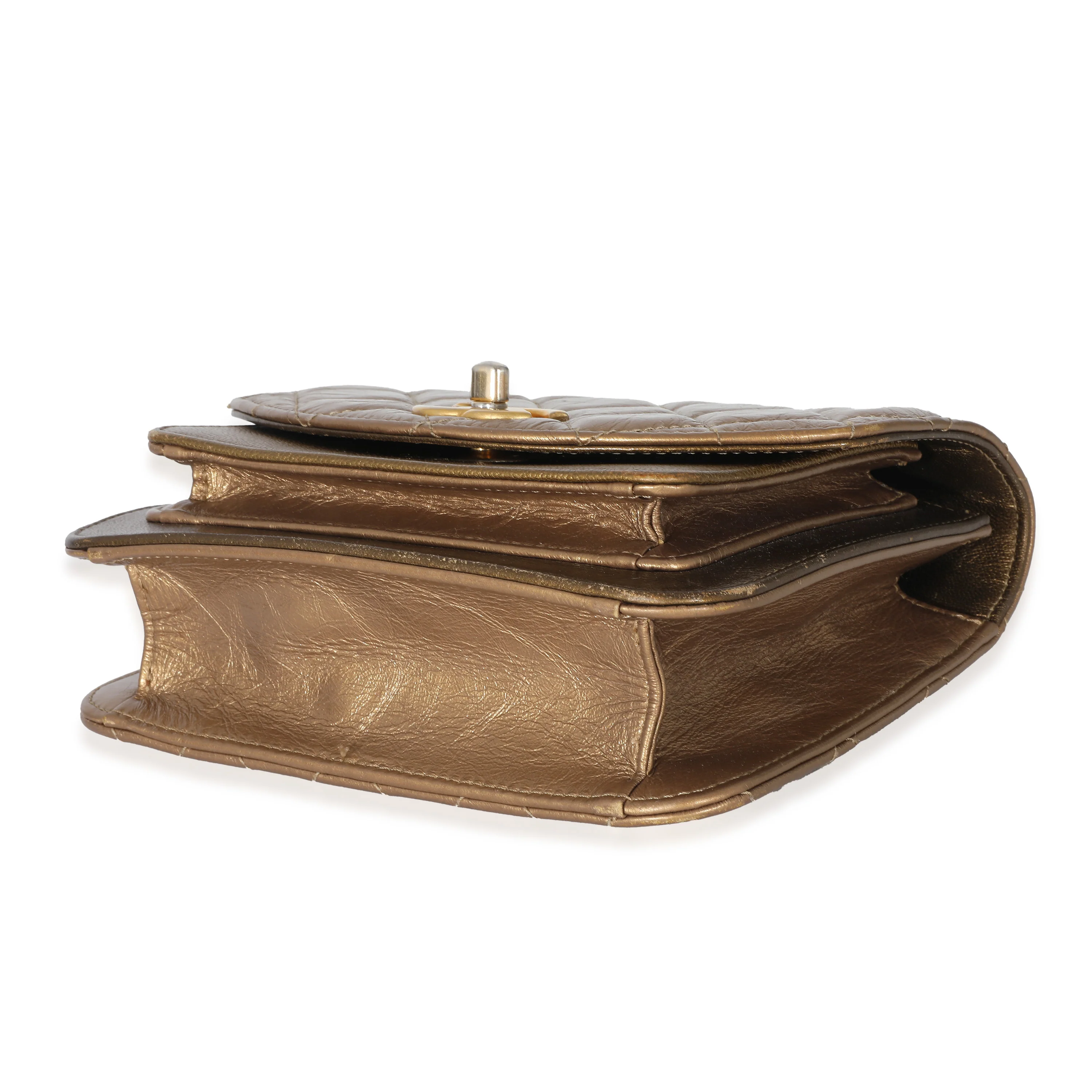 Chanel Gold Metallic Leather Mini Chain Handle Flap Bag - Image 7