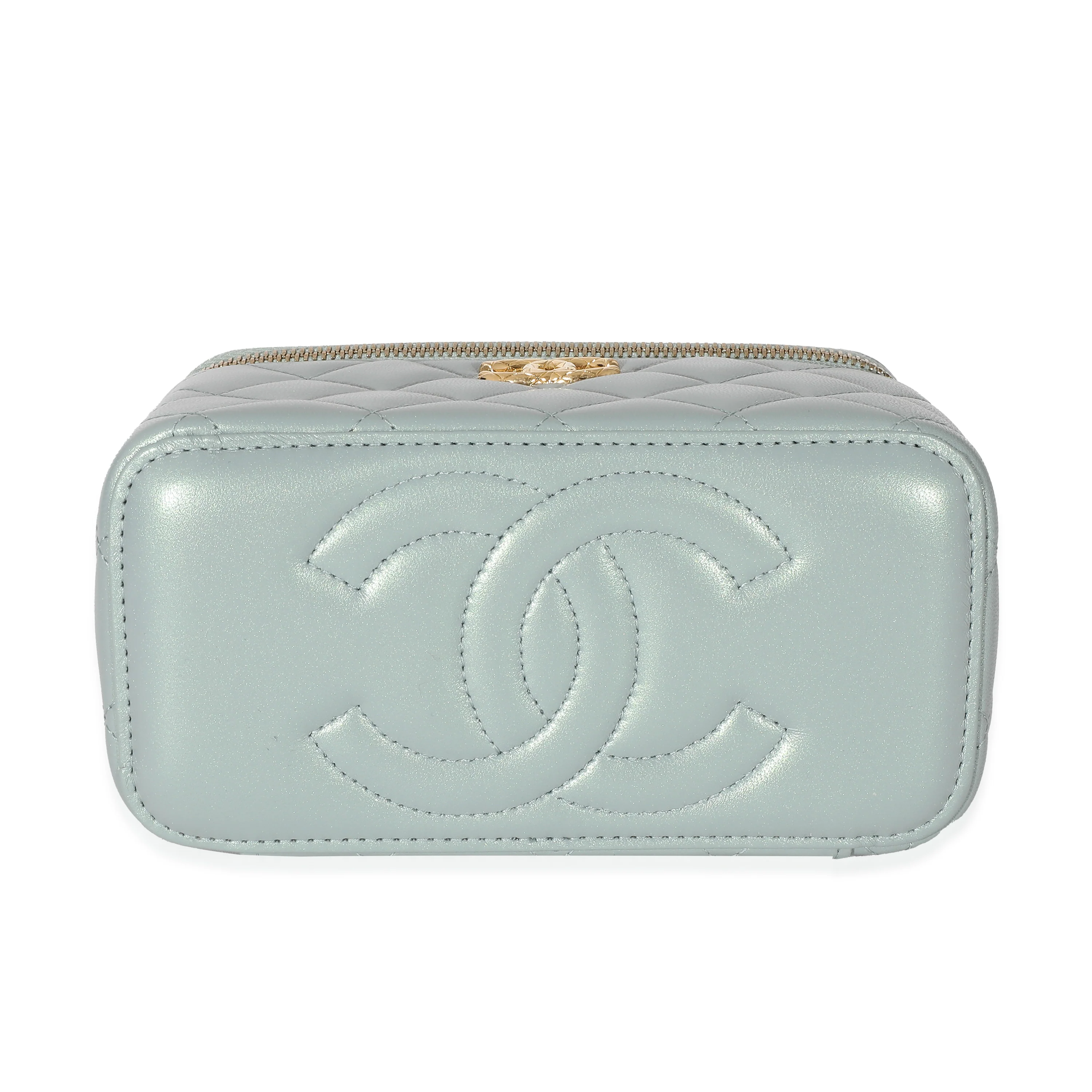 Chanel Metallic Green Lambskin Quilted Small CC Dynasty Vanity Case With Chain - Image 2