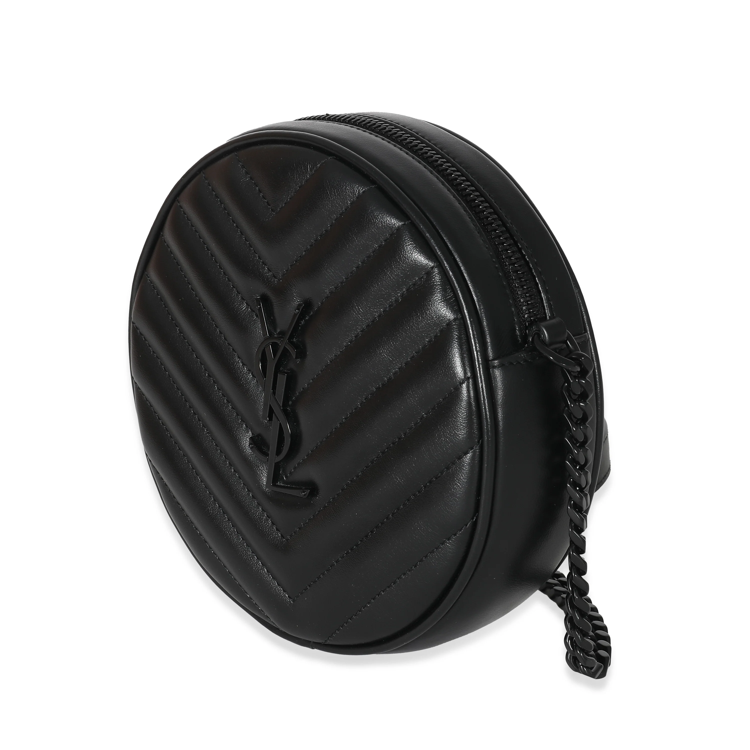 Saint Laurent Black Chevron Calfskin Quilted Leather Vinyle Round Camera Bag - Image 2
