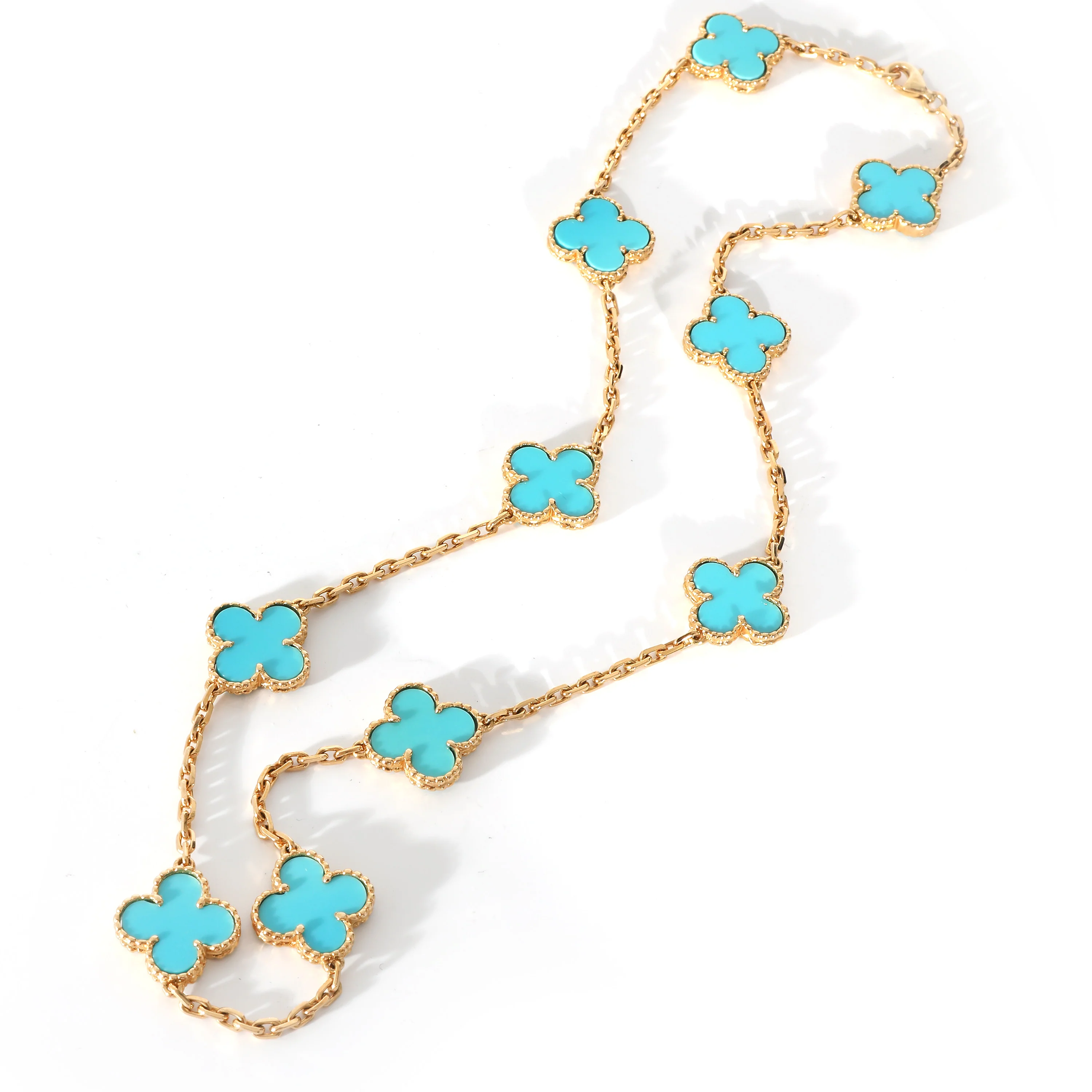 Vintage Alhambra 10 Station Turquoise Necklace in 18K Gold - Image 2