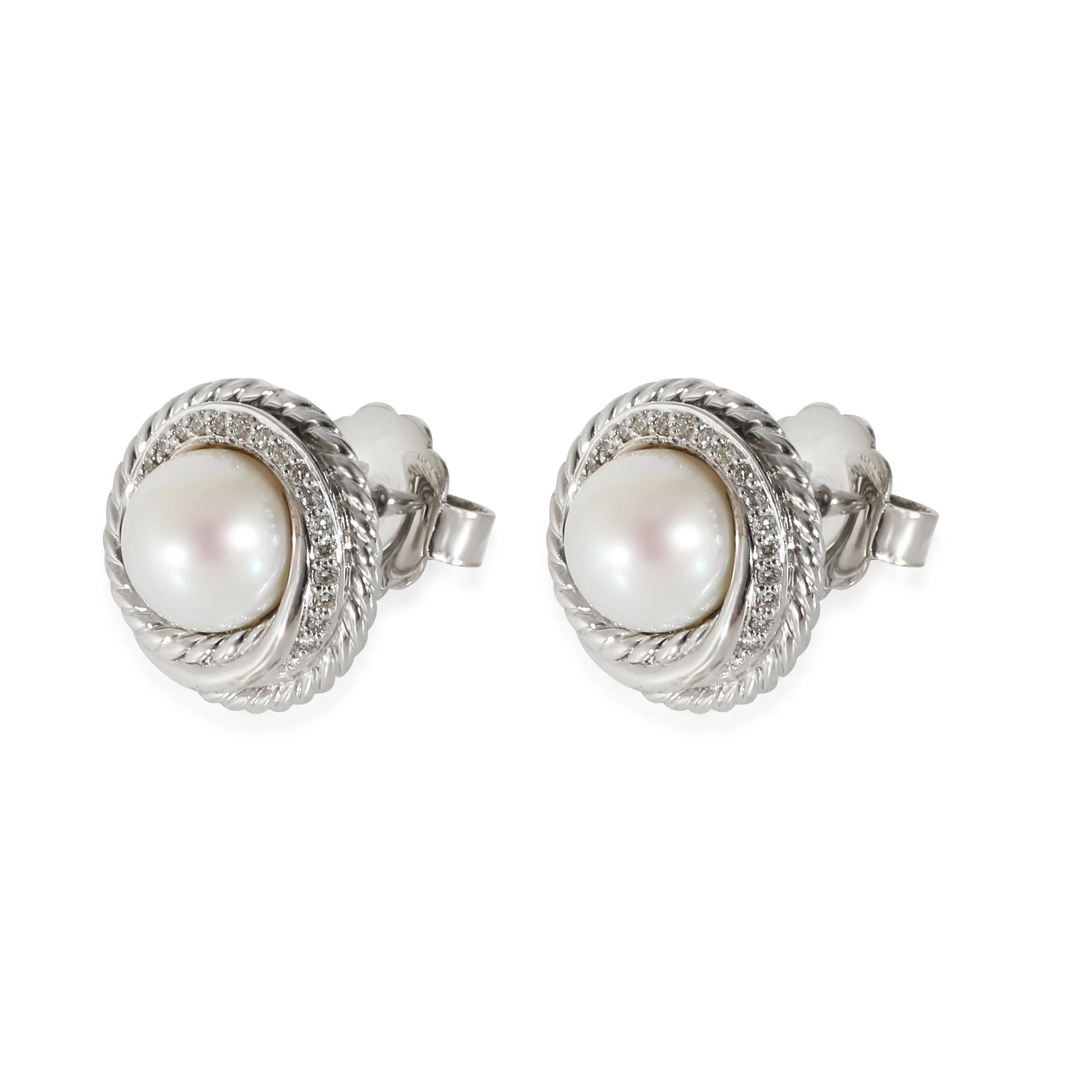 David Yurman Crossover Pearl & Diamonds Earrings in Sterling Silver - Image 2