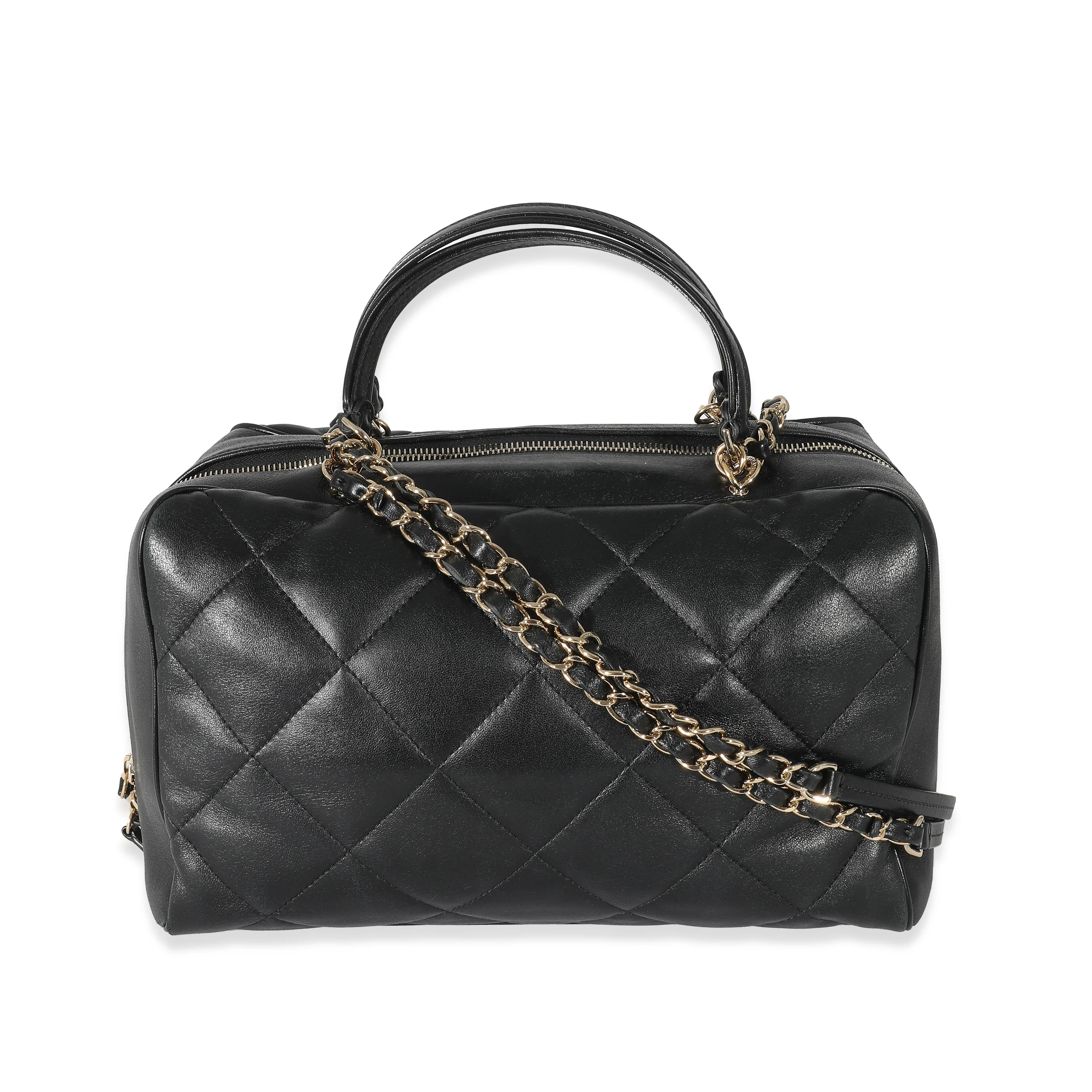 Chanel Black Quilted Lambskin CC Chain Zip Bowling Bag - Image 4