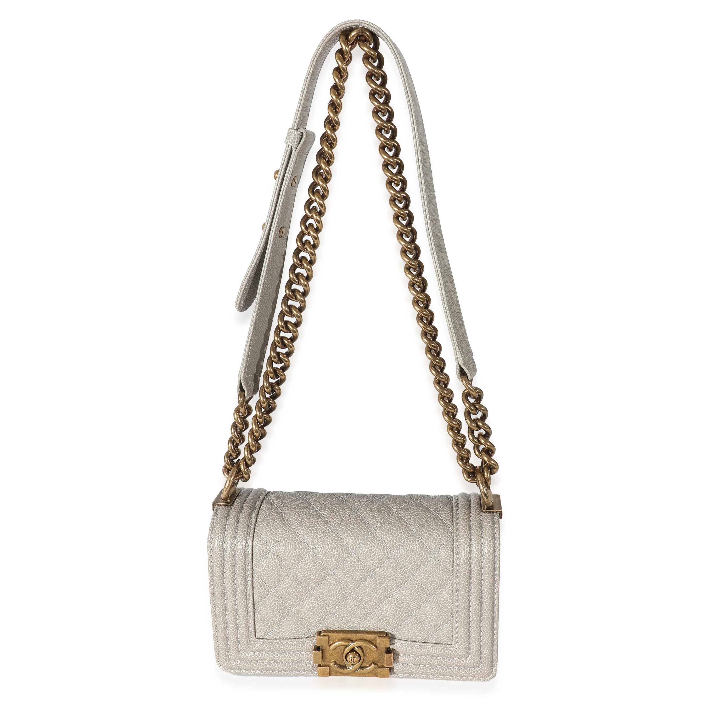 Chanel Light Grey Caviar Quilted Small Boy Bag - Image 6