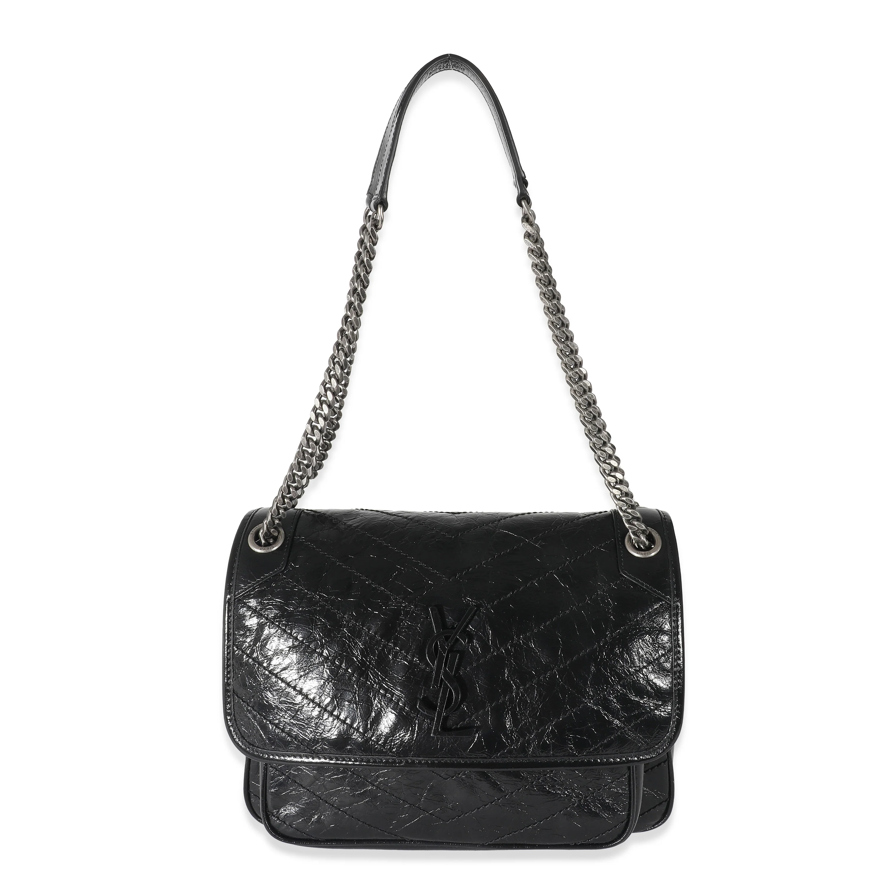 Saint Laurent Black Crinkle Vintage Leather Medium Niki Chain Bag - Image 6
