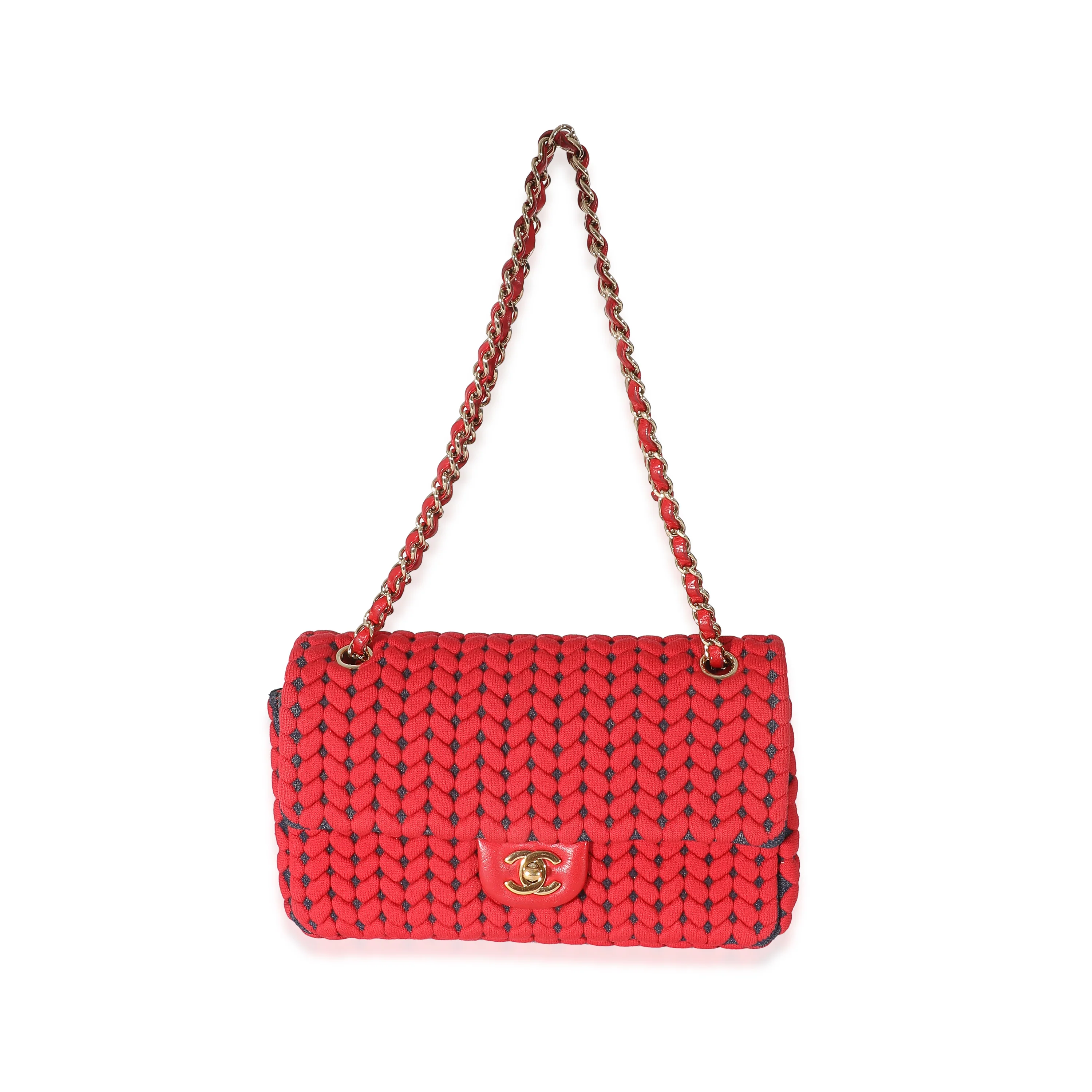 Chanel Red Wool Woven Medium Single Flap Bag - Image 5