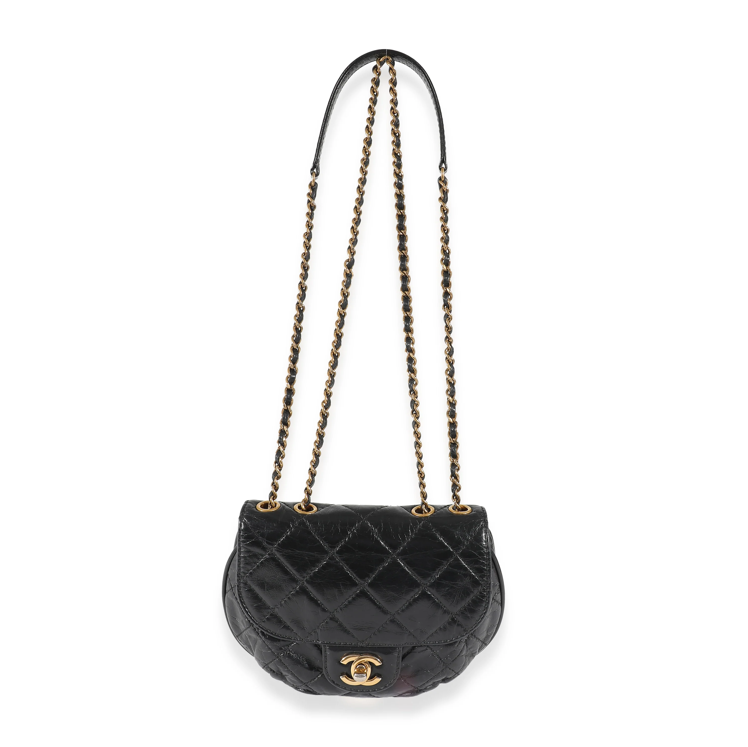 Chanel Black Quilted Aged Calfskin Dubai Small Half Moon Flap - Image 7