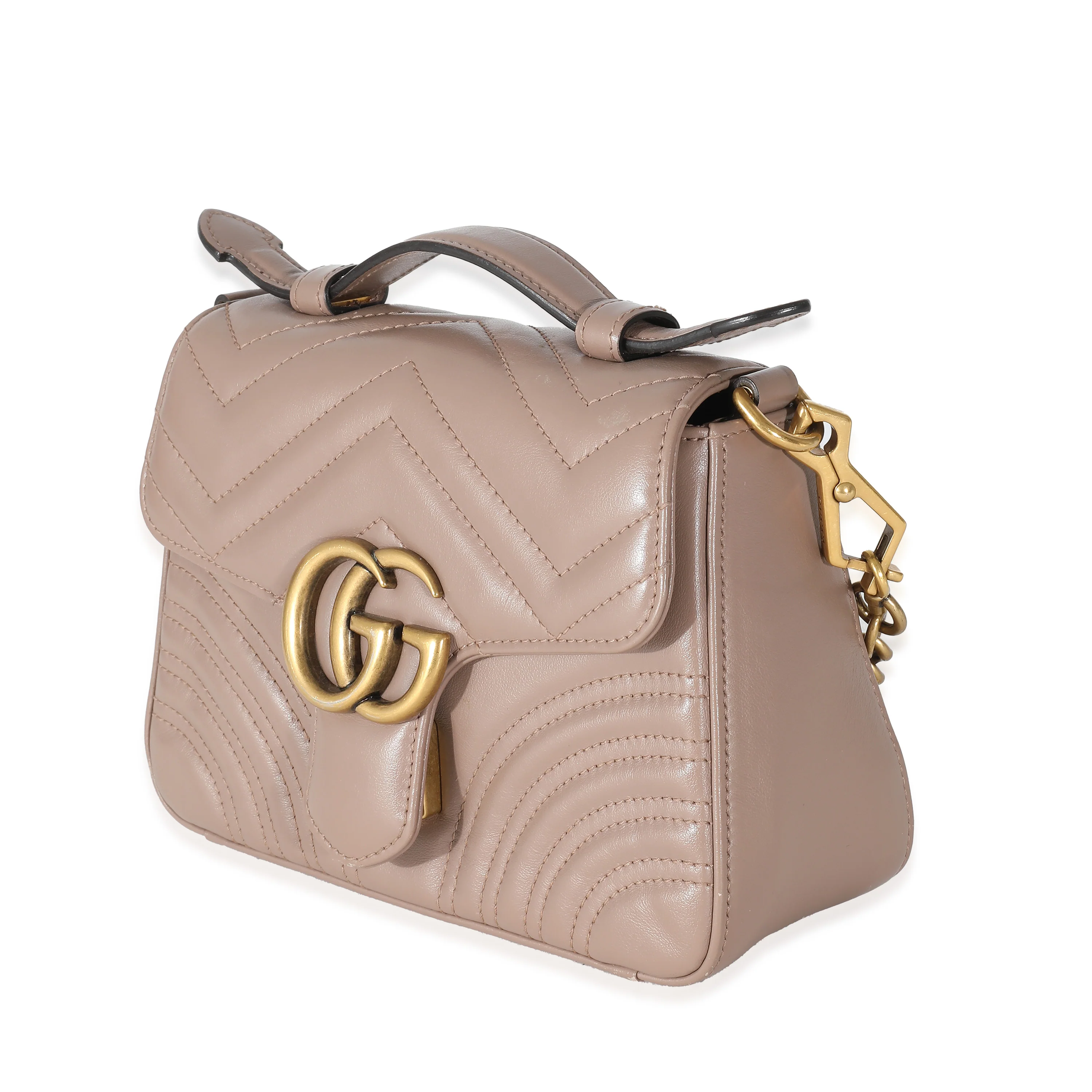 Dark Beige Chevron Matelassé Calfskin Mini GG Marmont Top Handle - Image 2