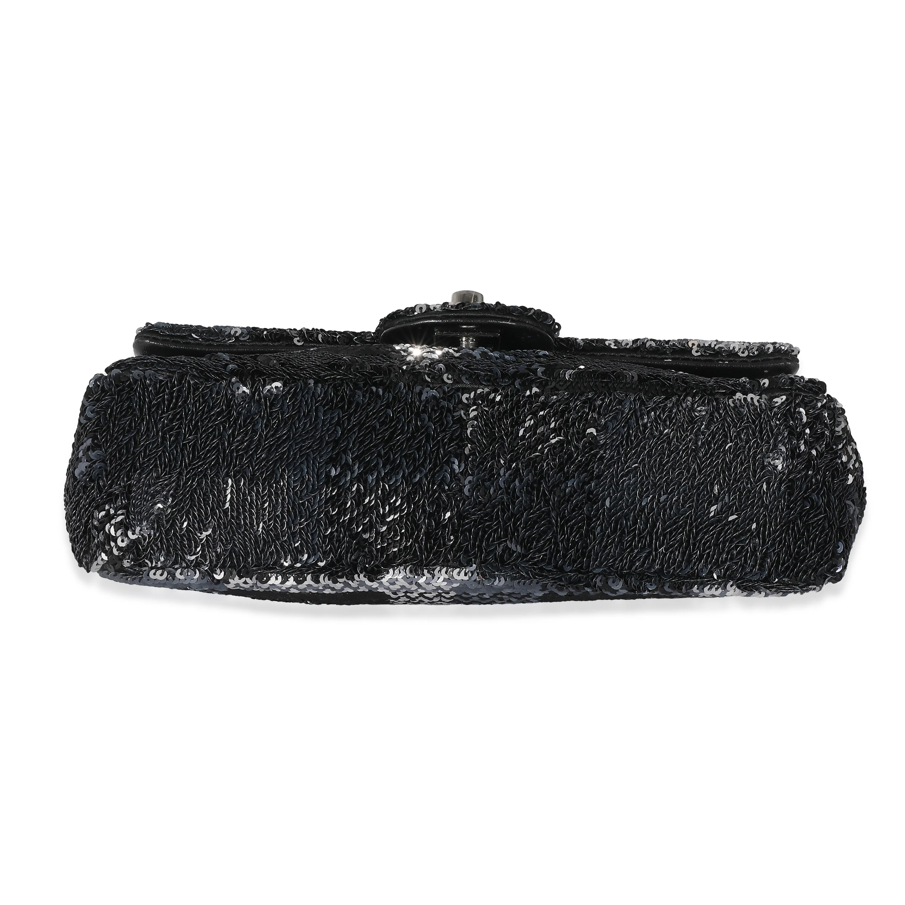 Chanel Black Silver Plaid Sequin Single Flap Bag - Image 3