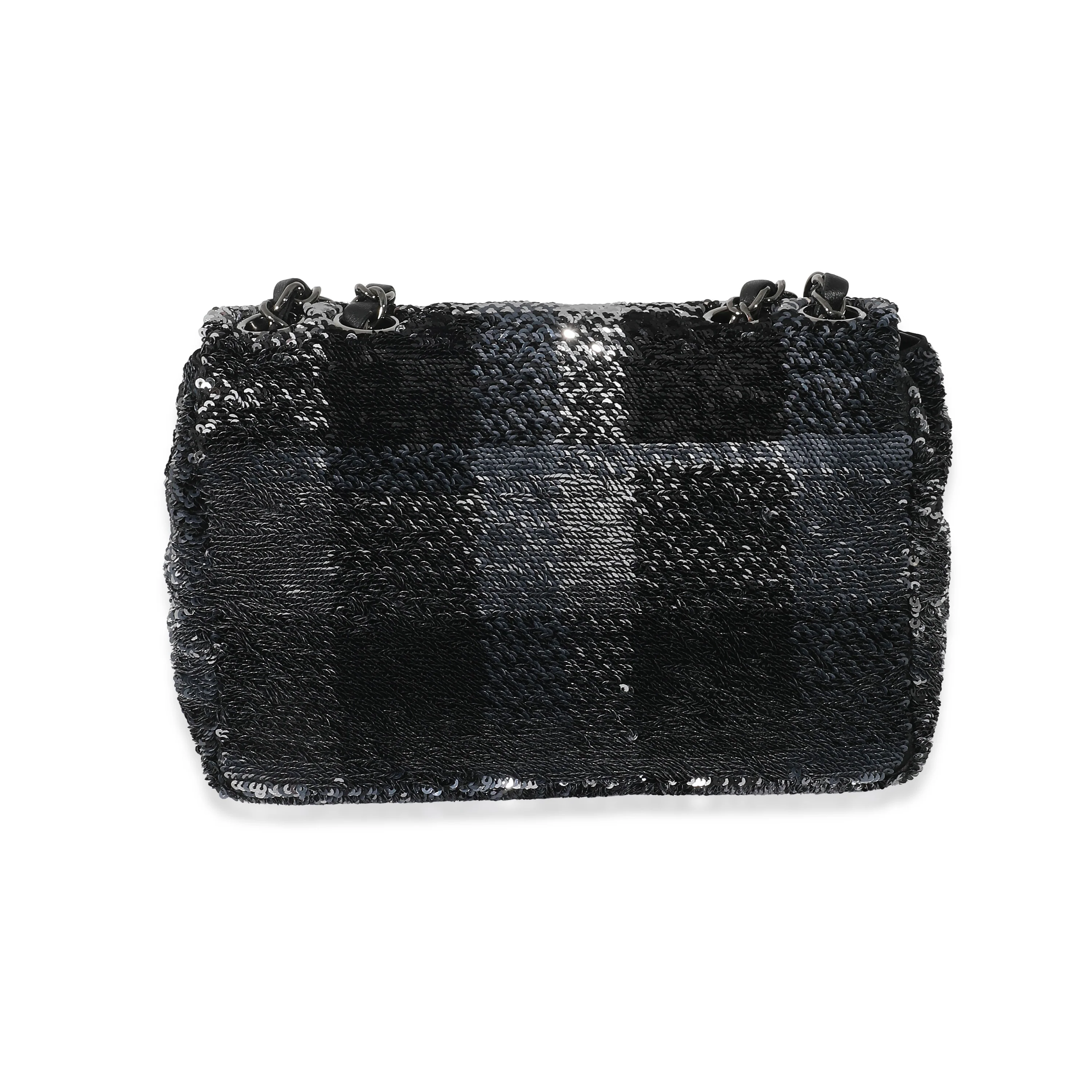 Chanel Black Silver Plaid Sequin Single Flap Bag - Image 4